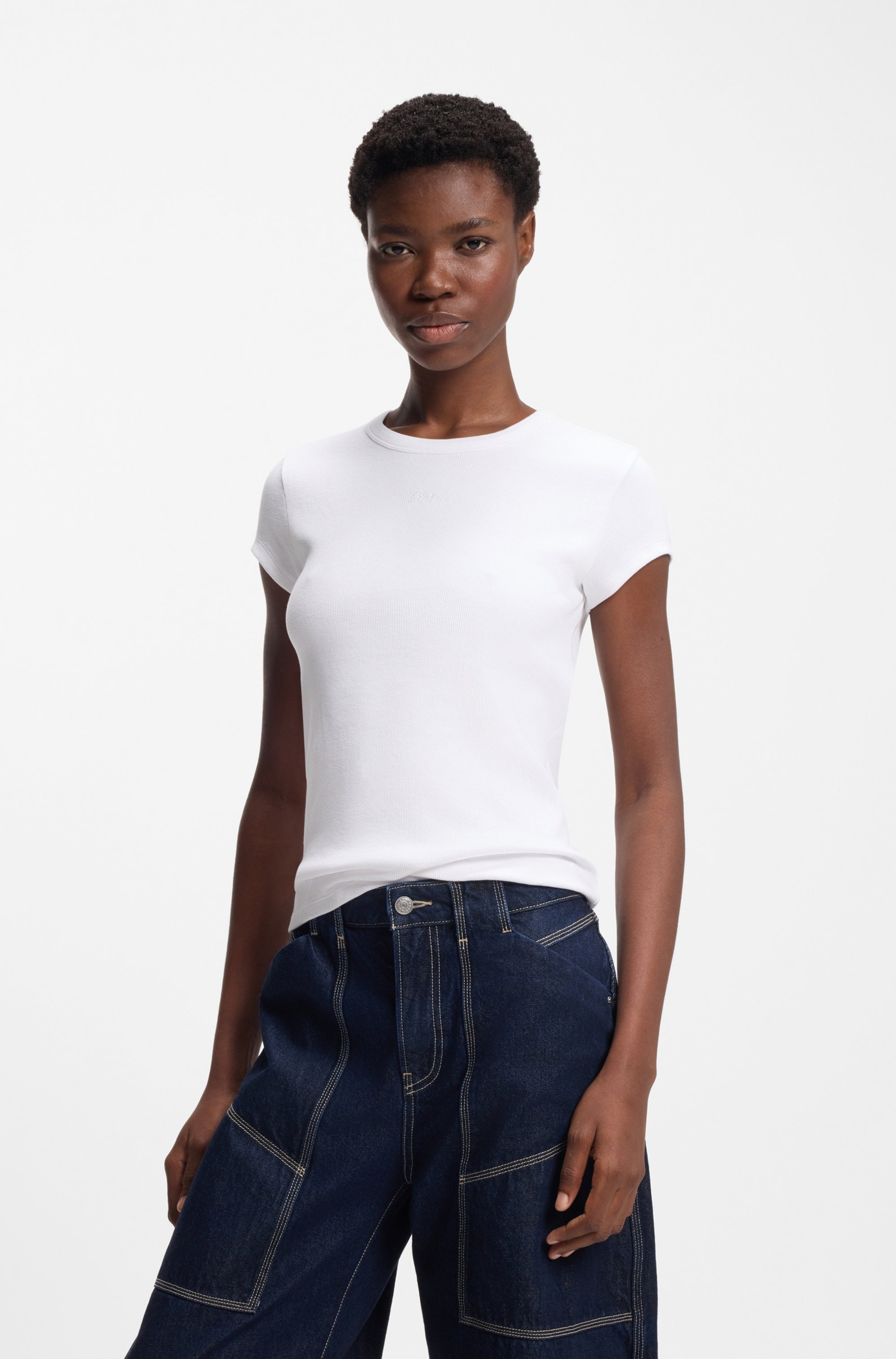 BOSS ORANGE Kurzarmshirt "Ecute Premium Damenmode" Slim Fit mit Rundhalsaus günstig online kaufen