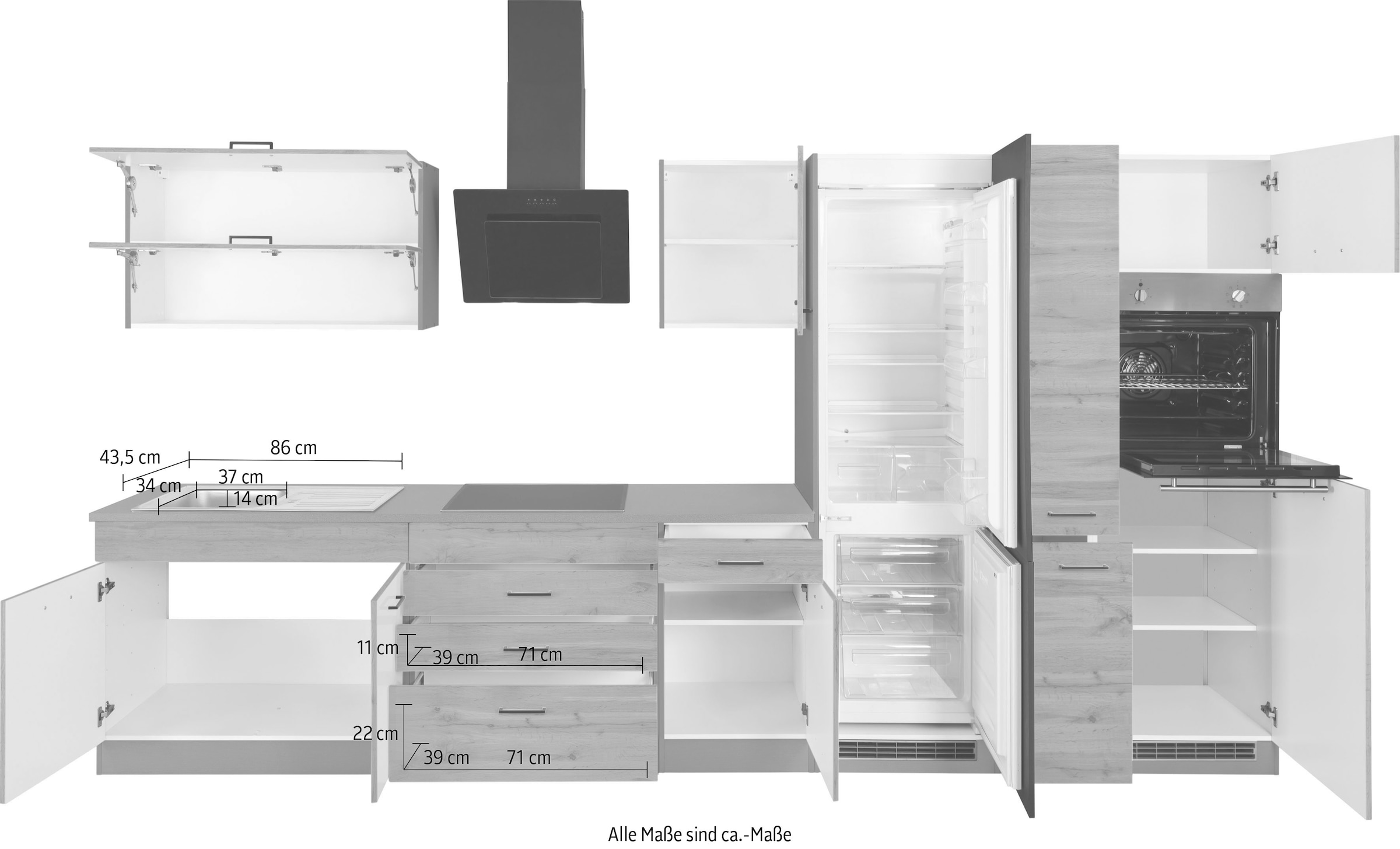KOCHSTATION Küchenzeile »KS-Trier« ohne E-Geräte, Breite 380 cm
