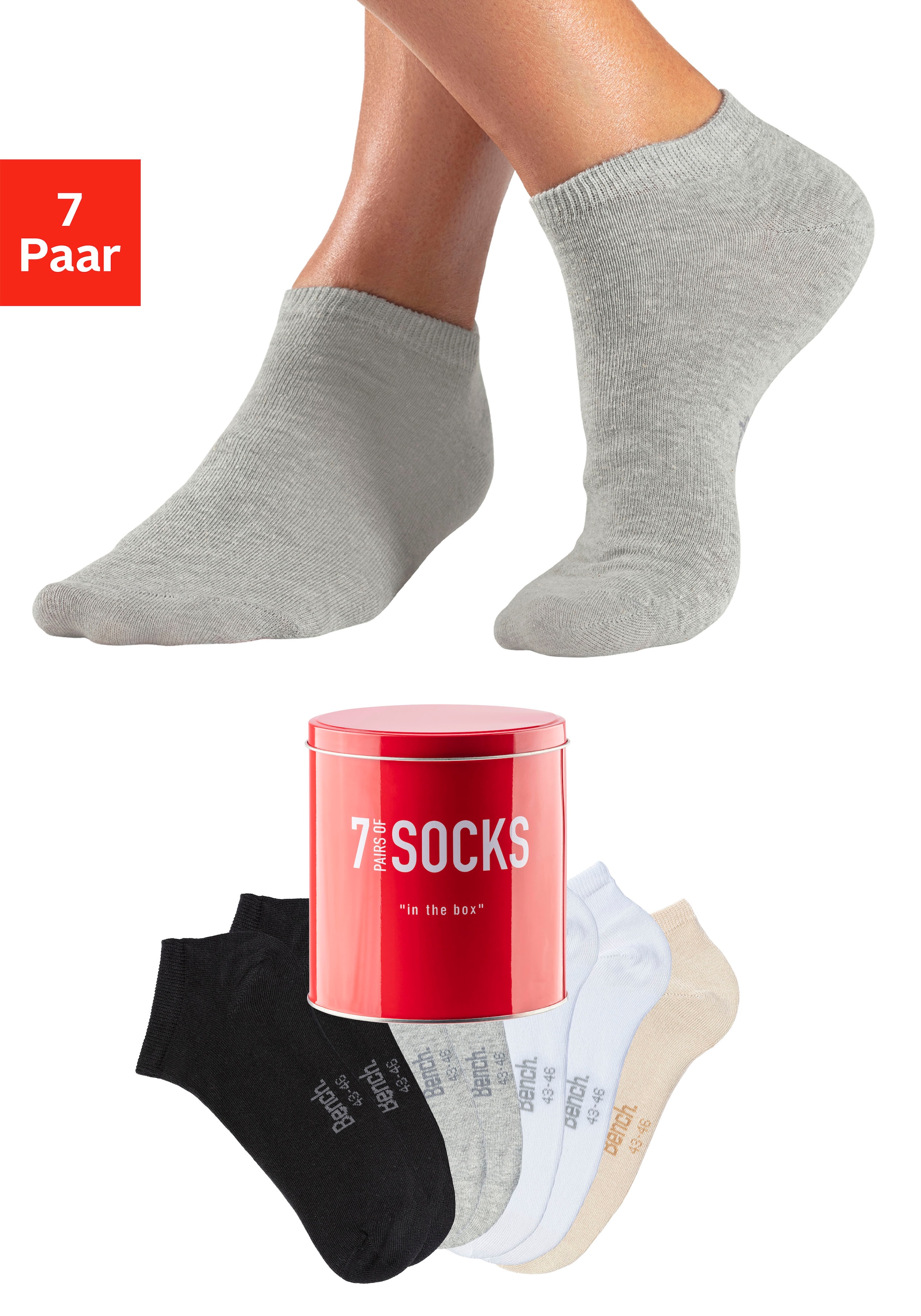 Bench. Sneakersocken "Damen und Herrensocken, sportliche Kurzform" Dose, 7 Paar tlg. verpackt in der Dose