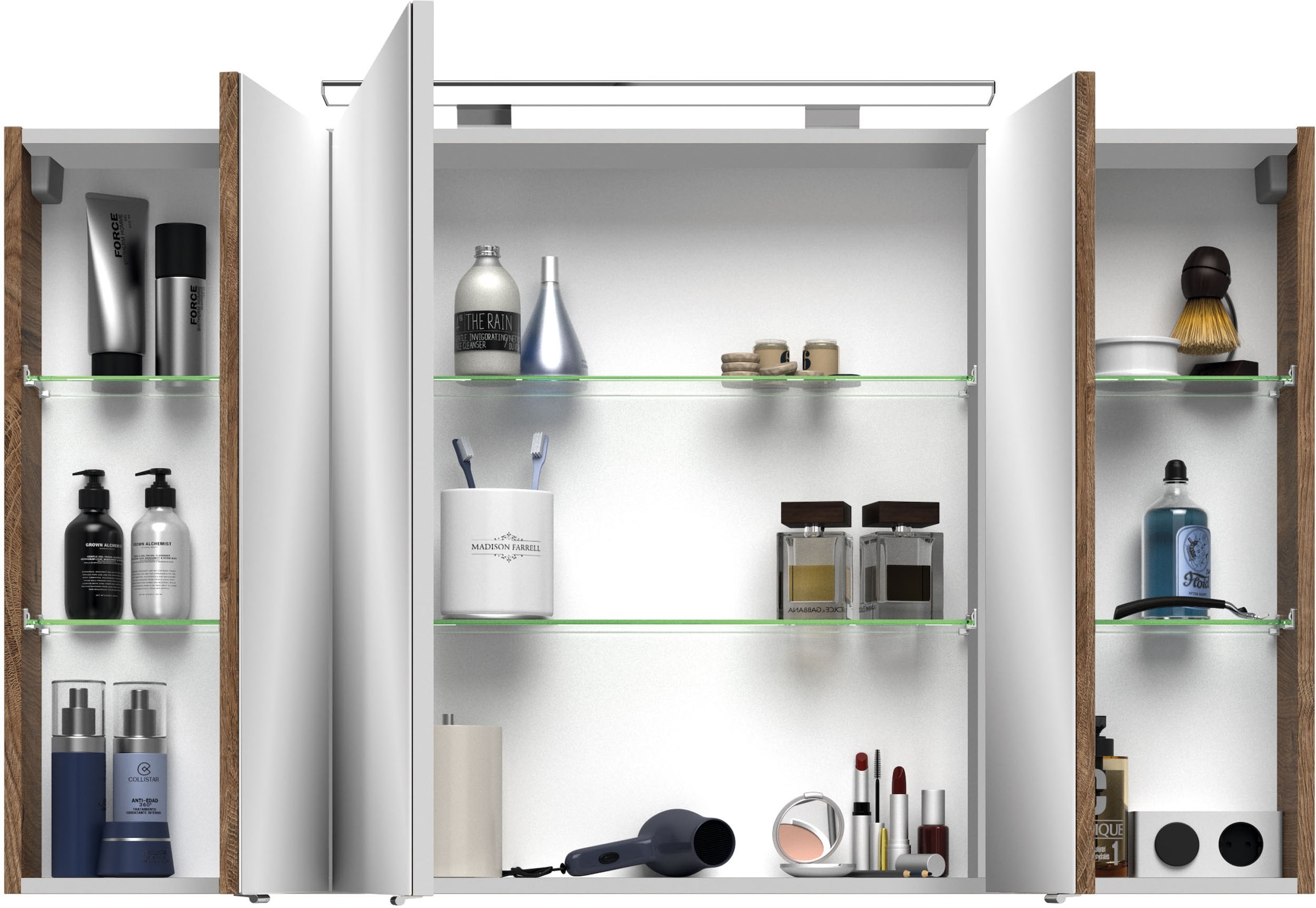 Saphir Badmöbel-Set »Serie 4010 5-teilig Keramik-Waschtisch mit LED-Spiegelschrank«, (Set), Bad Set mit Unterschrank, Hängeschrank, Midischrank, inkl. Türdämpfer