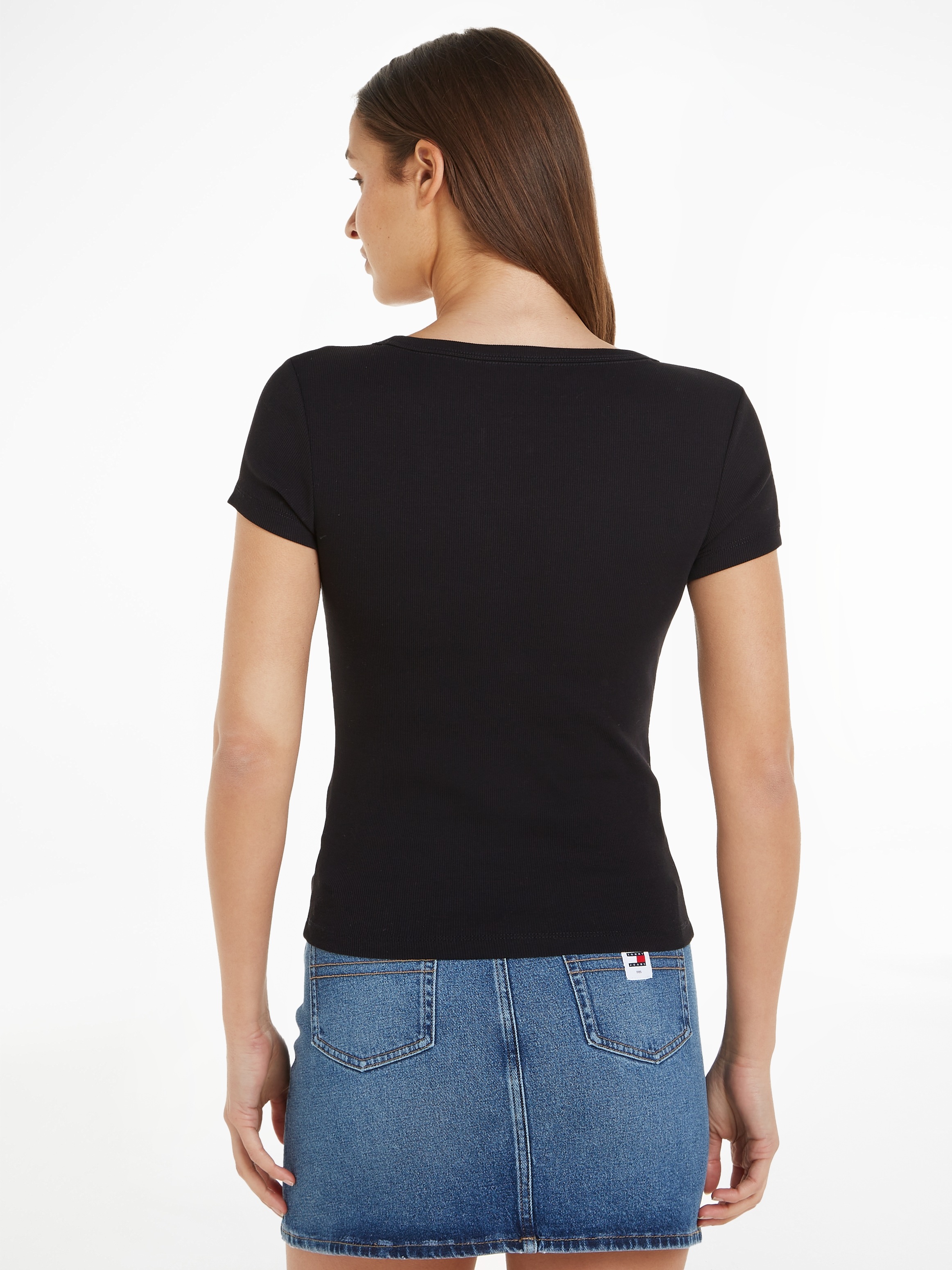 Tommy Jeans Kurzarmshirt "TJW SLIM ESSENTIAL RIB V SS", in gerippter Strukt günstig online kaufen