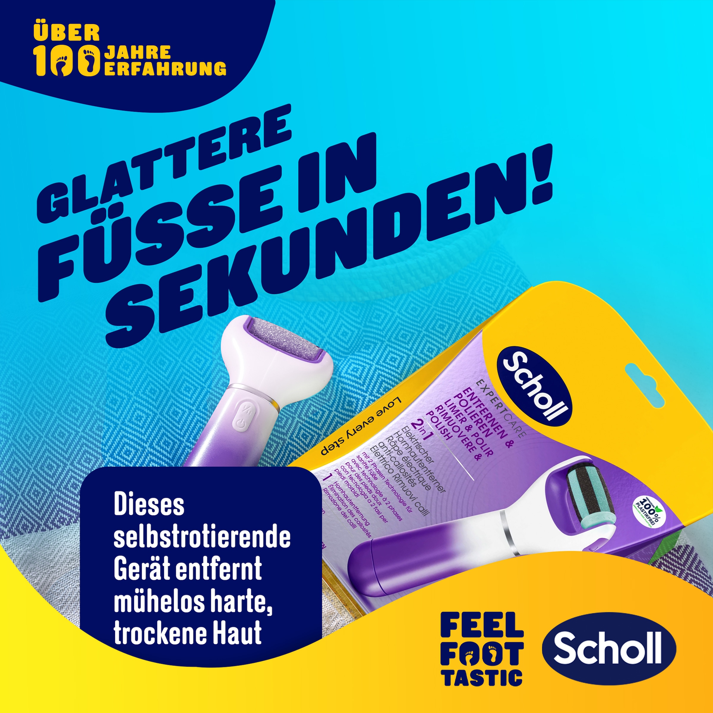 Scholl Elektrischer Hornhautentferner »Expert Care 2-in-1 File & Smooth elektrischer Hornhautentferner«, (Packung), Hornhaut Entfernung für seidig weiche Füße