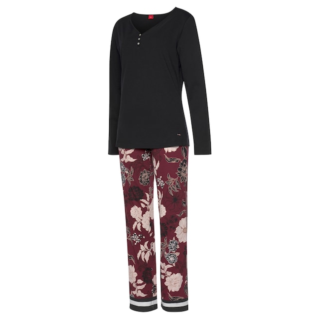 s.Oliver Pyjama, (2 tlg., 1 Stück), im Blumen-Dessin mit Streifen-Details  online bestellen | BAUR