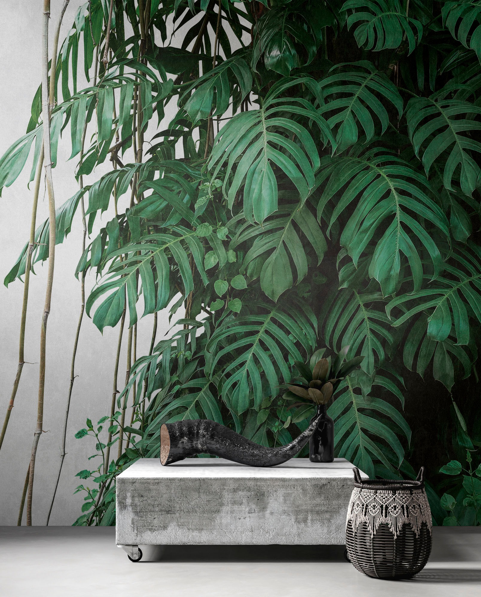 living walls Fototapete "The Wall" botanisch  naturalistisch  natürlich glatt Fototapete Palmen Tapete Dschungel Tapeten Wohnzimmer Flur Design Büro
