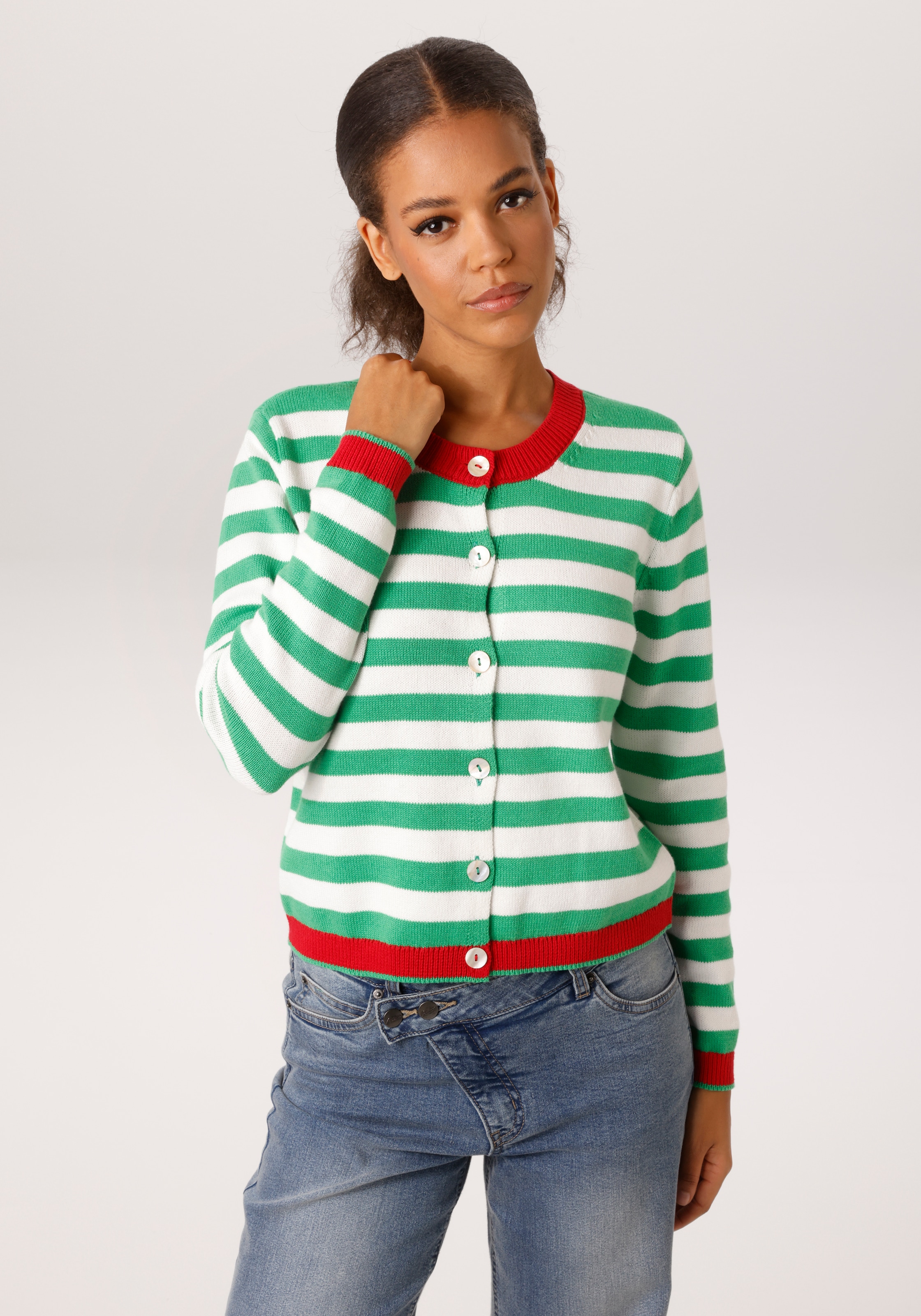 Aniston CASUAL Strickjacke im trendigen Streifen-Dessin - NEUE KOLLEKTION günstig online kaufen