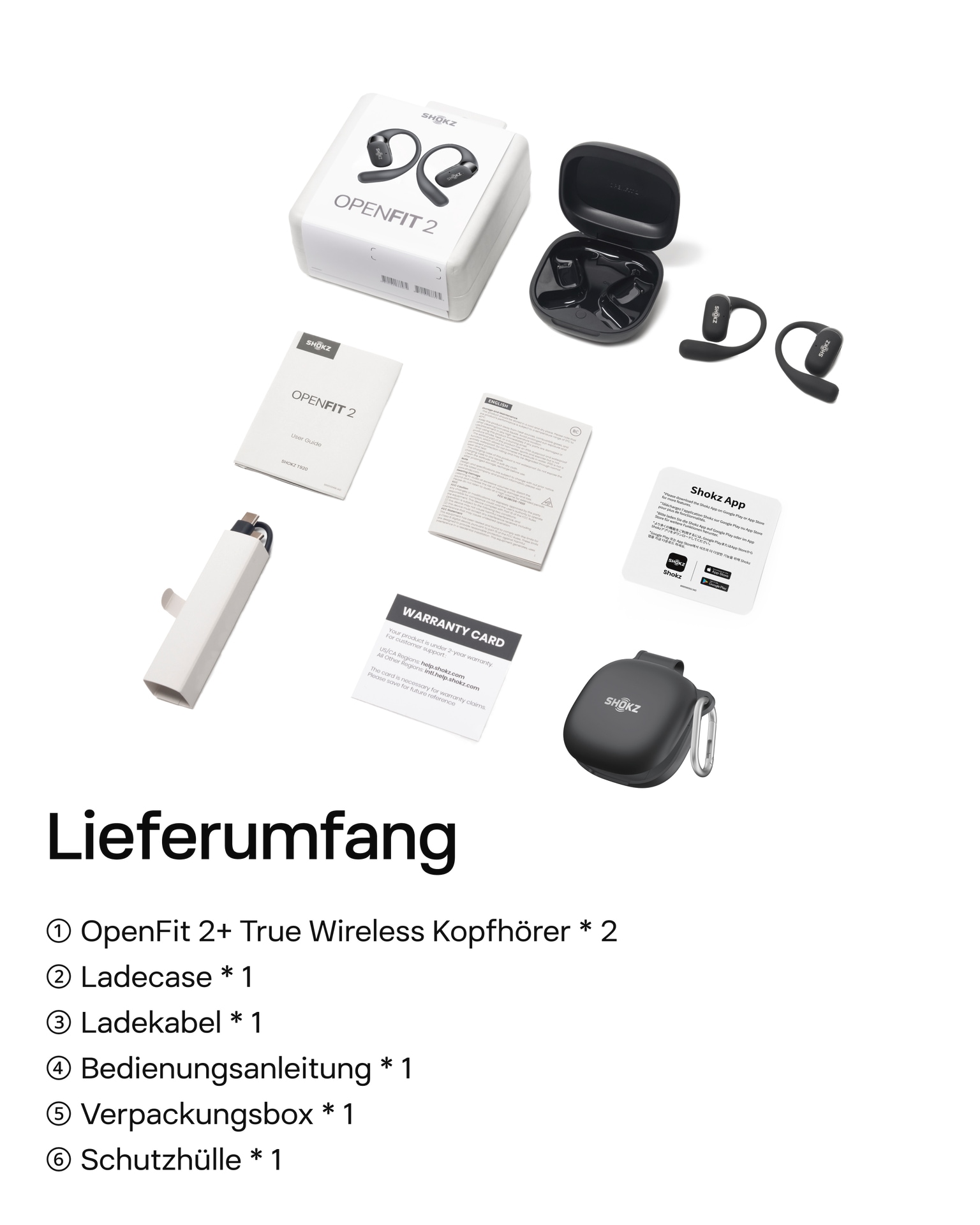 Shokz Open-Ear-Kopfhörer »OpenFit 2+ inklusive Schutzhülle«, A2DP Bluetooth, Freisprechfunktion-True Wireless