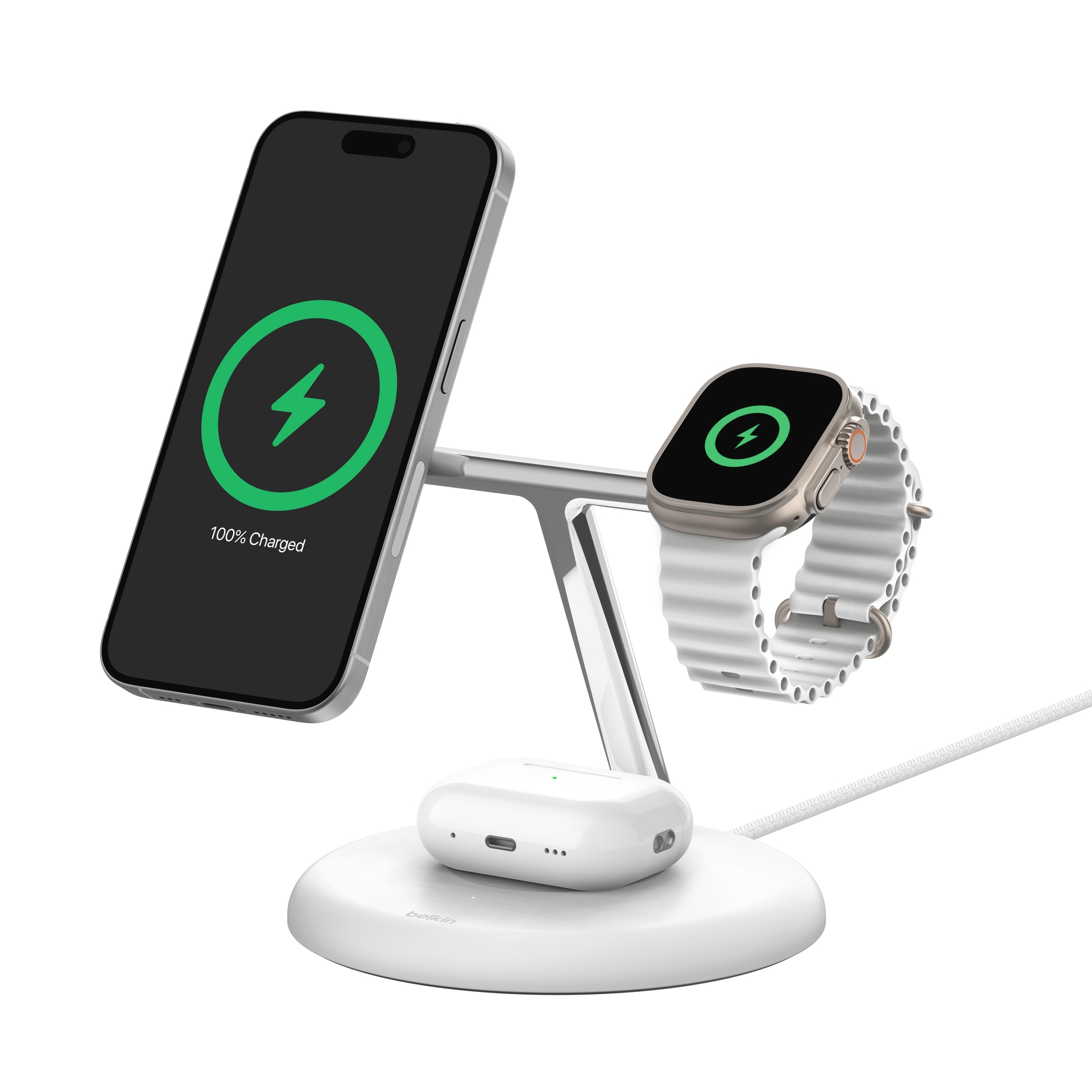 Belkin Ladestation »BoostCharge Pro 3-in-1«, Qi2, 15 W, magnetisch, iPhone, AirPods, Apple Watch