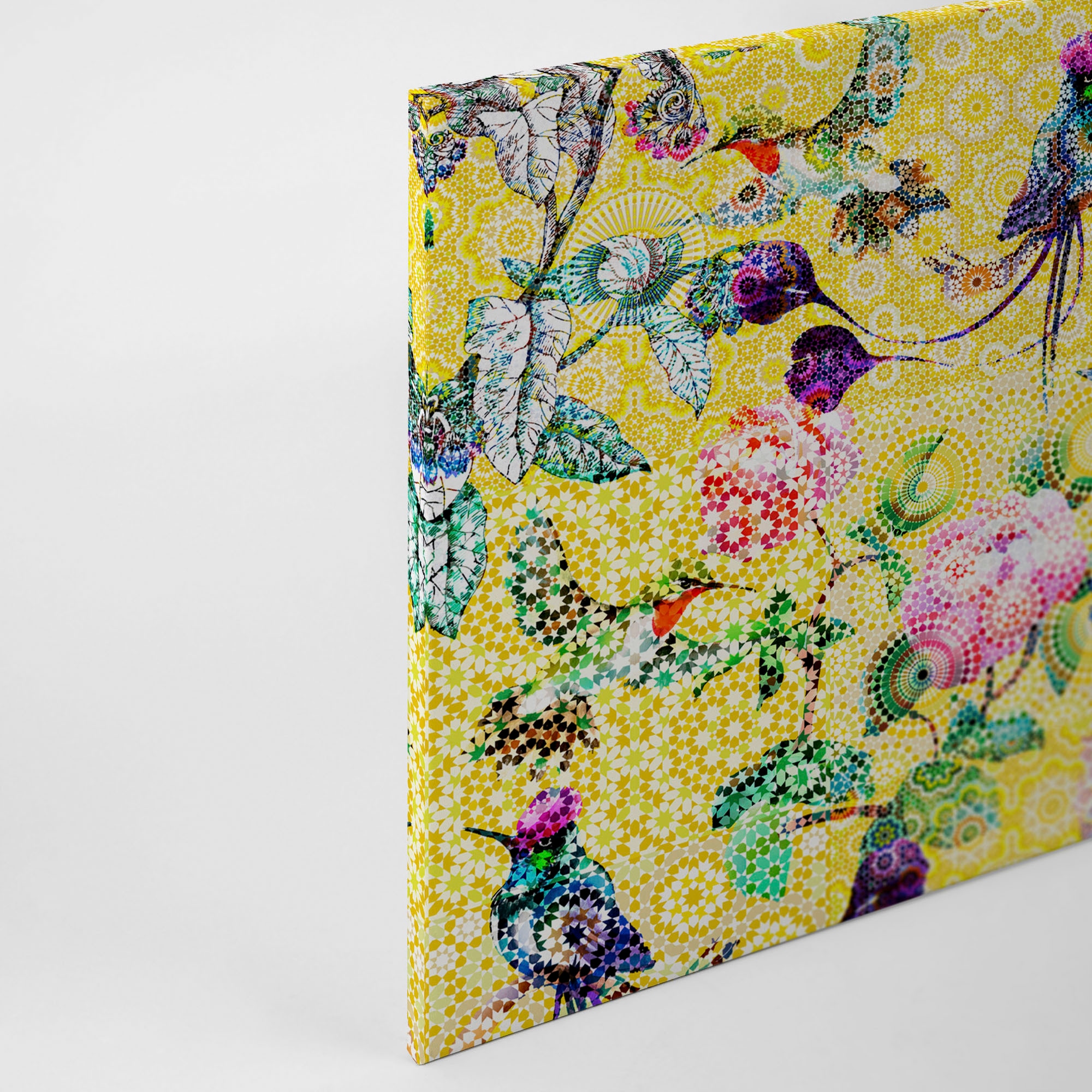 A.S. Création Leinwandbild »exotic mosaic«, Kunst-Vögel-Kinder, (1 St.), Mosaik Keilrahmen Floral Blumen Vögel Leinwand-Bild Wohnzimmer modern