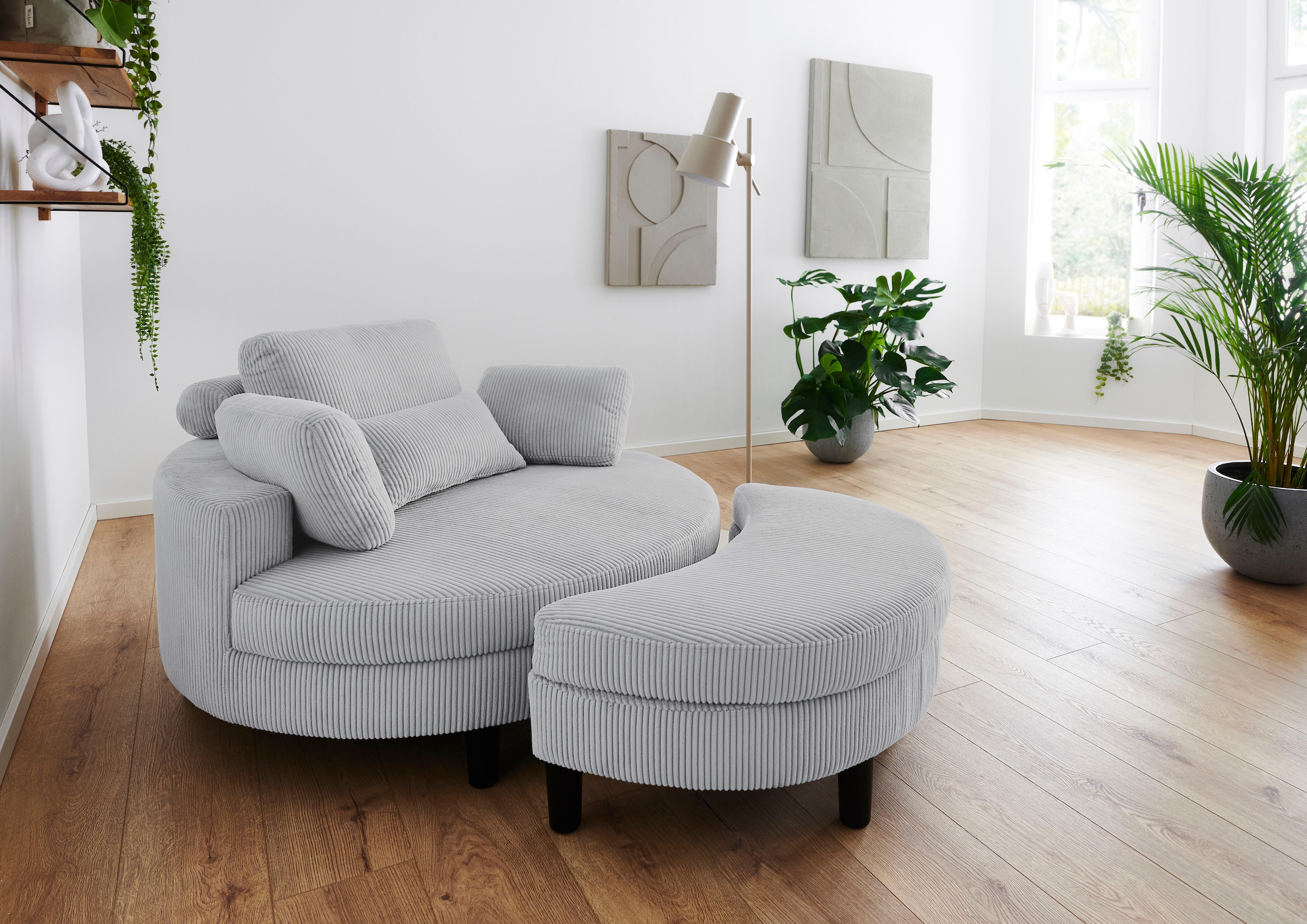 ATLANTIC home collection Loveseat »Ravi«, XXL- Sessel, inklusive Stauraumhocker, Rückenkissen & drei Zierkissen