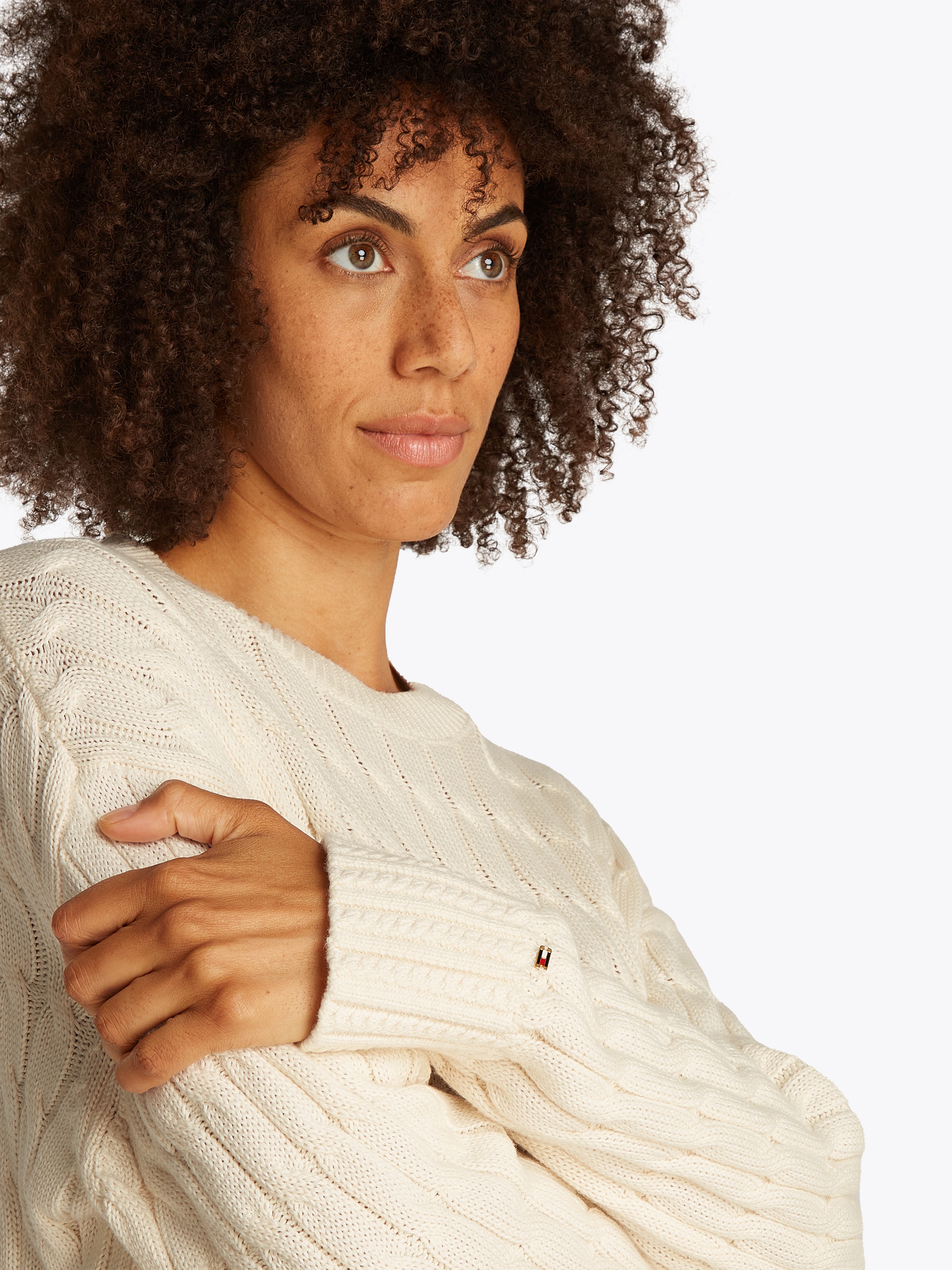 Tommy Hilfiger Rundhalspullover »SOFT CO CABLE C-NK LS SWT«, mit Zopfmuster