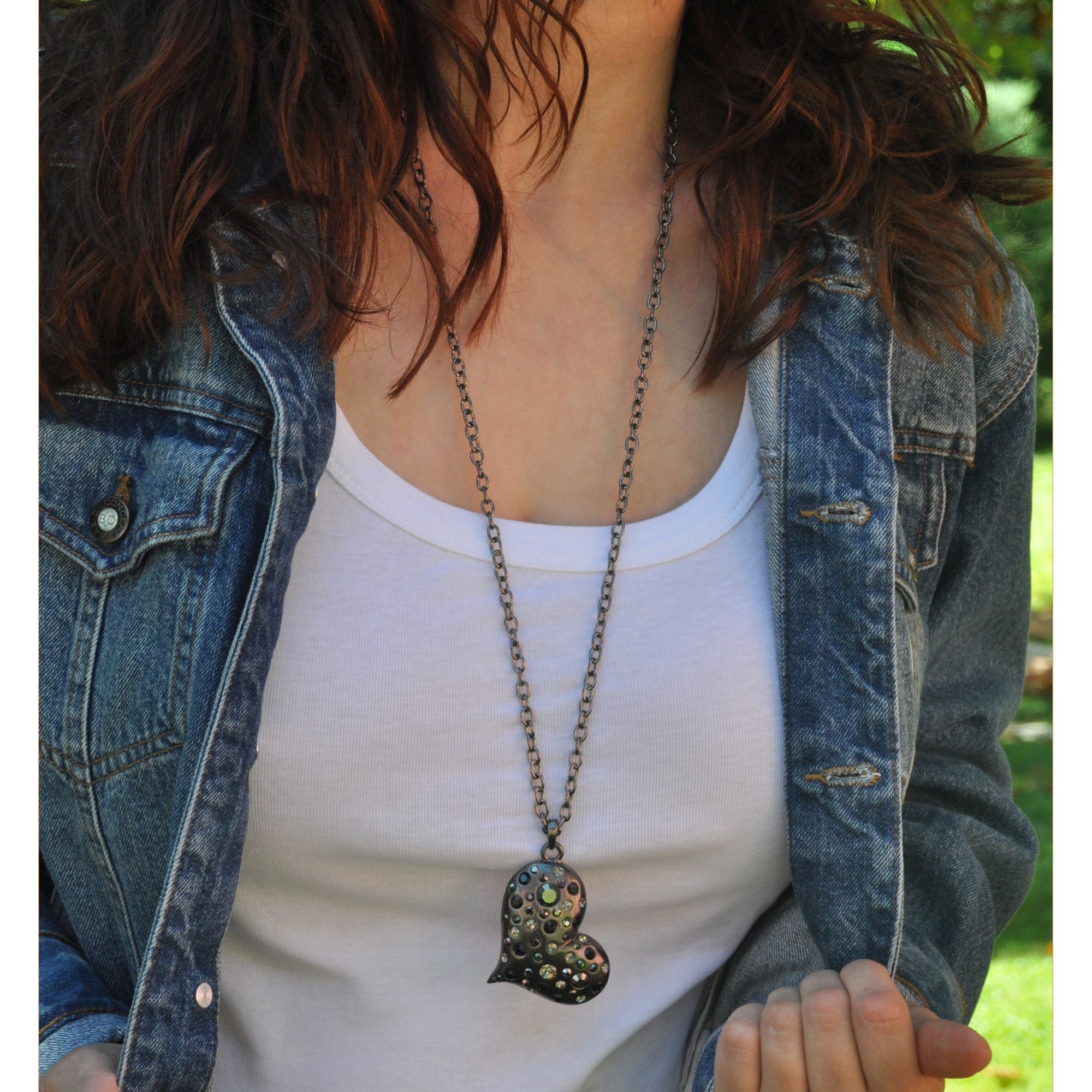 Steuer Kette mit Anhänger »Metall matt Glasstein grau«