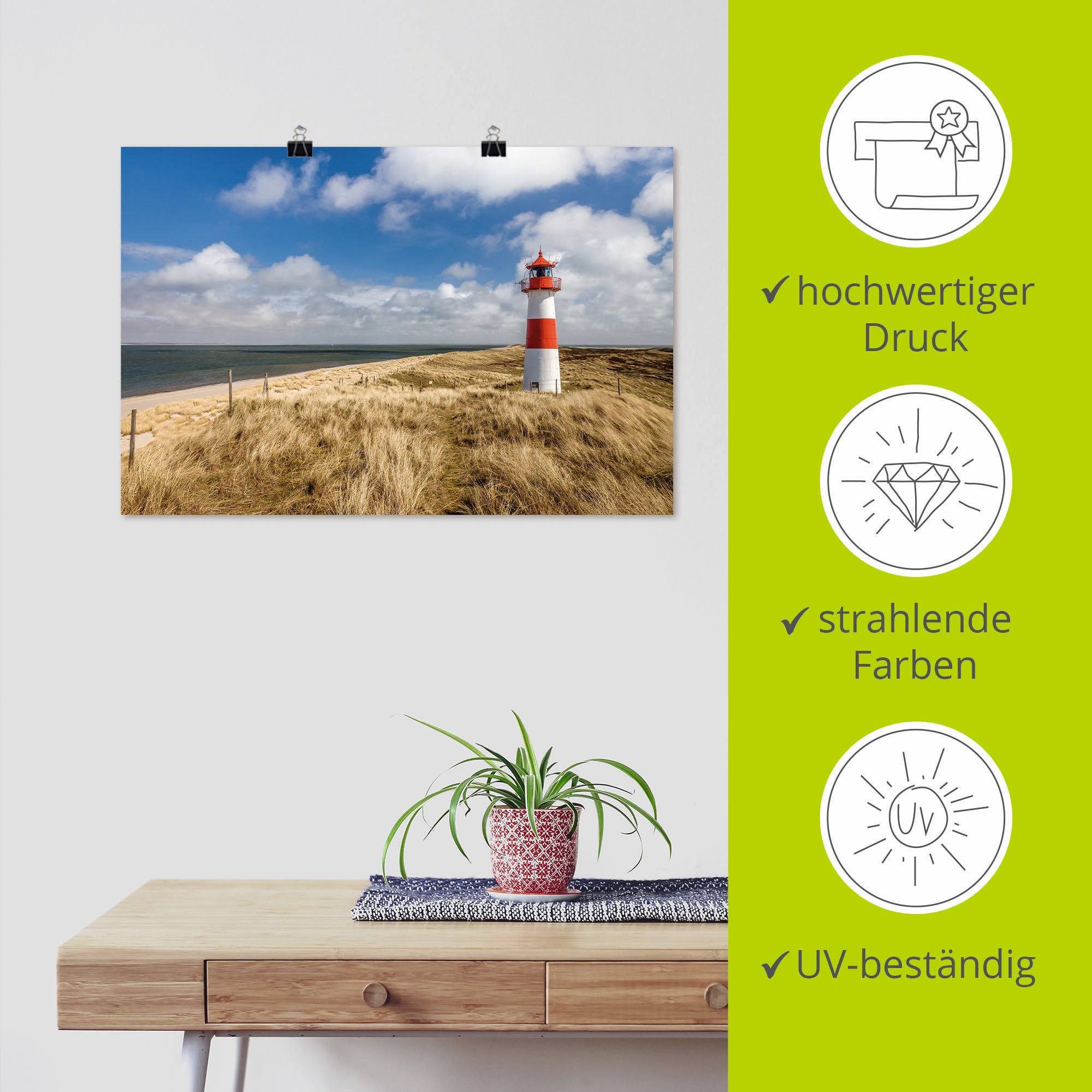 Artland Wandbild »Leuchtturm List-Ost auf Sylt Deutschland«, Gebäude, (1 St.), als Alubild, Leinwandbild, Wandaufkleber oder Poster in versch. Größen