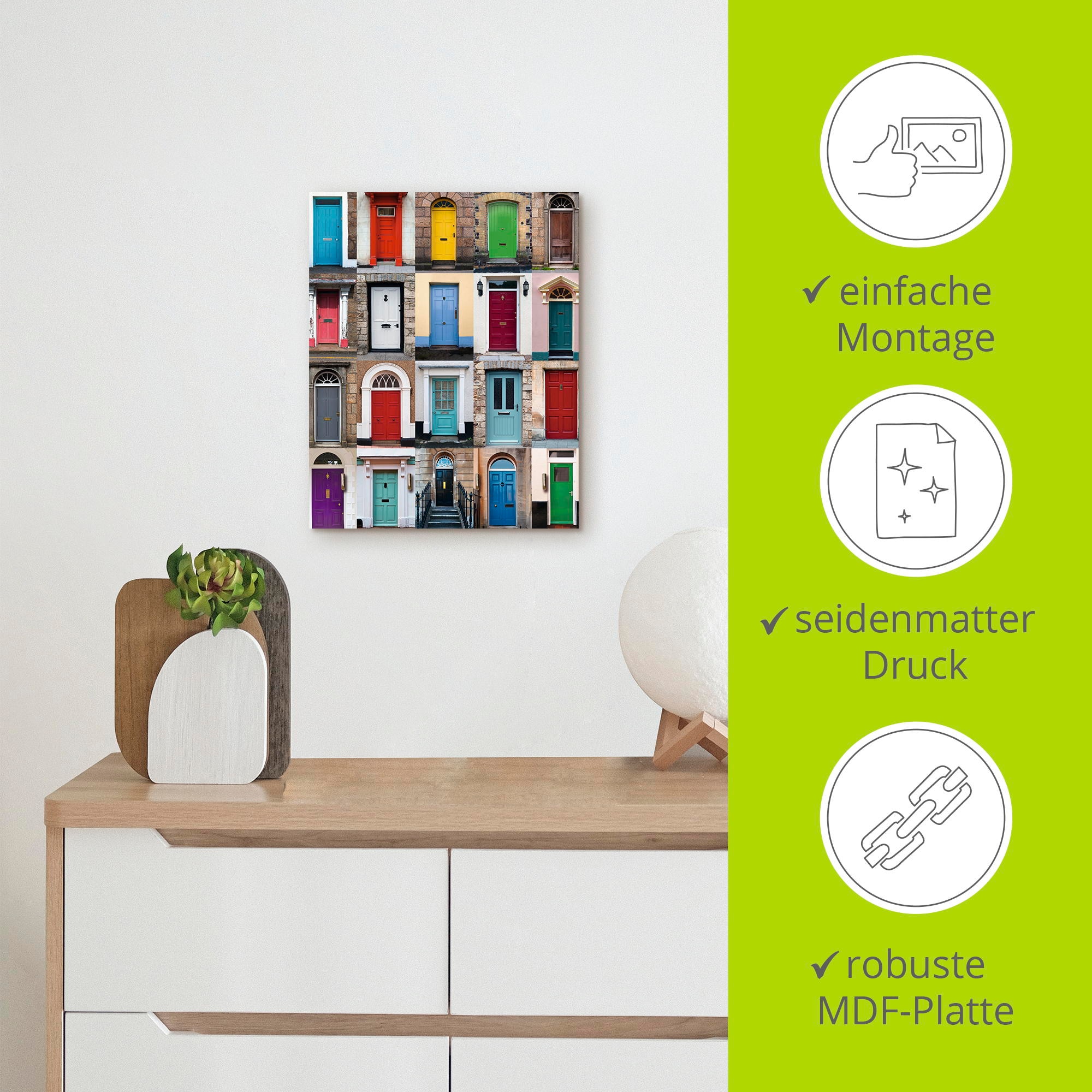 Artland Hakenleiste »Fotocollage von 32 bunten Haustüren«, MDF