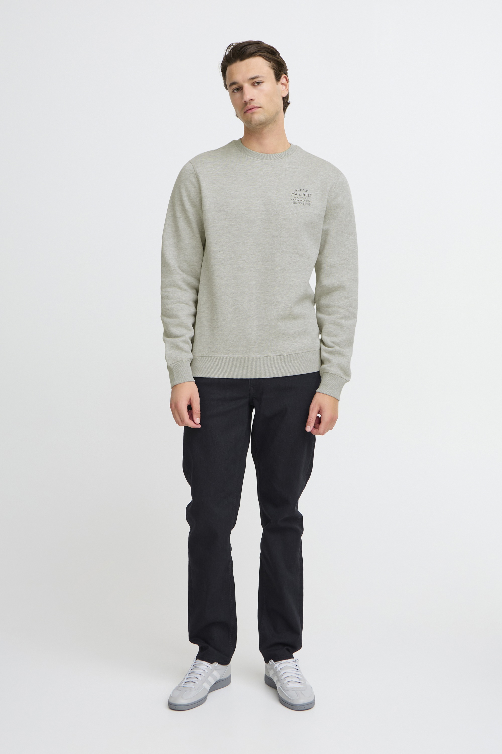 Rundhalspullover BLEND "BHSweatshirt", Herren, Gr. L, stone mix, Sweatware, 55% Polyester, 45% Baumwolle, unifarben, regular fit normal, Rundhals, eingesetzt, Pullover Rundhalspullover, Lässiger Sweatpullover mit Print 5