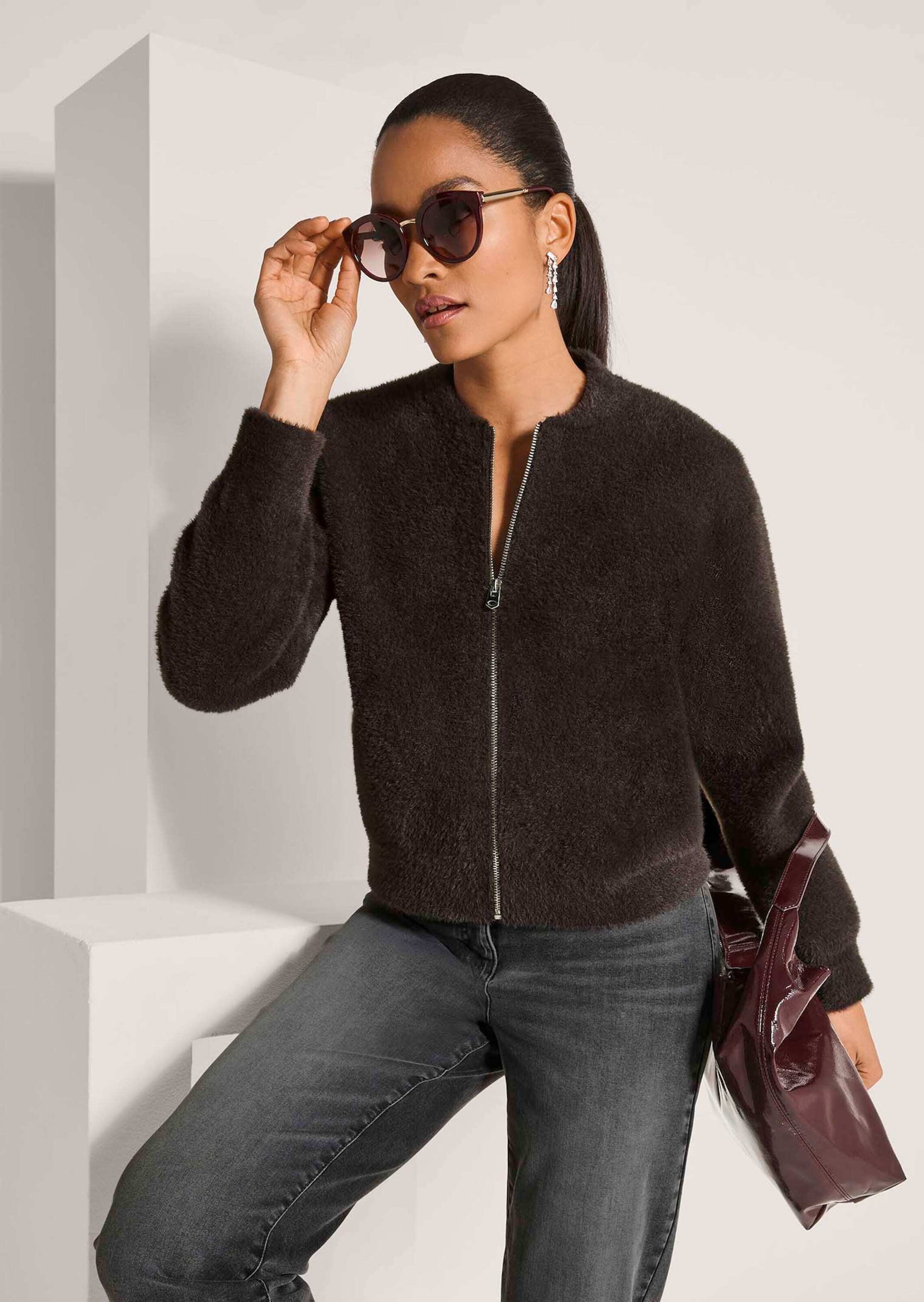 MADELEINE Strickjacke »Strickjacke Strickblouson im Teddyfell-Look«