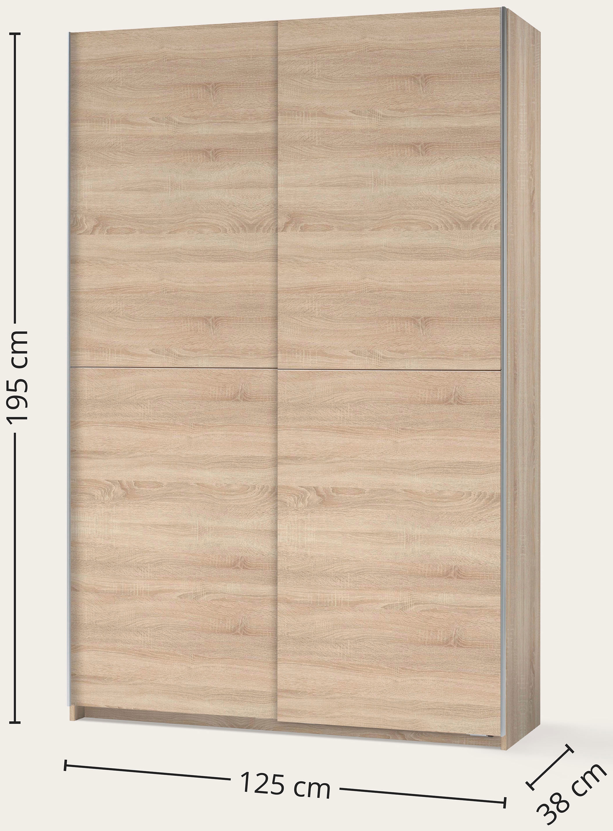 Schlafkontor Schwebetürenschrank »Heimo/Fast Schrank Kleiderschrank Garderobe«, geringe Tiefe, ausziehbarer Kleiderstange, Garderobenschrank, 6 Böden