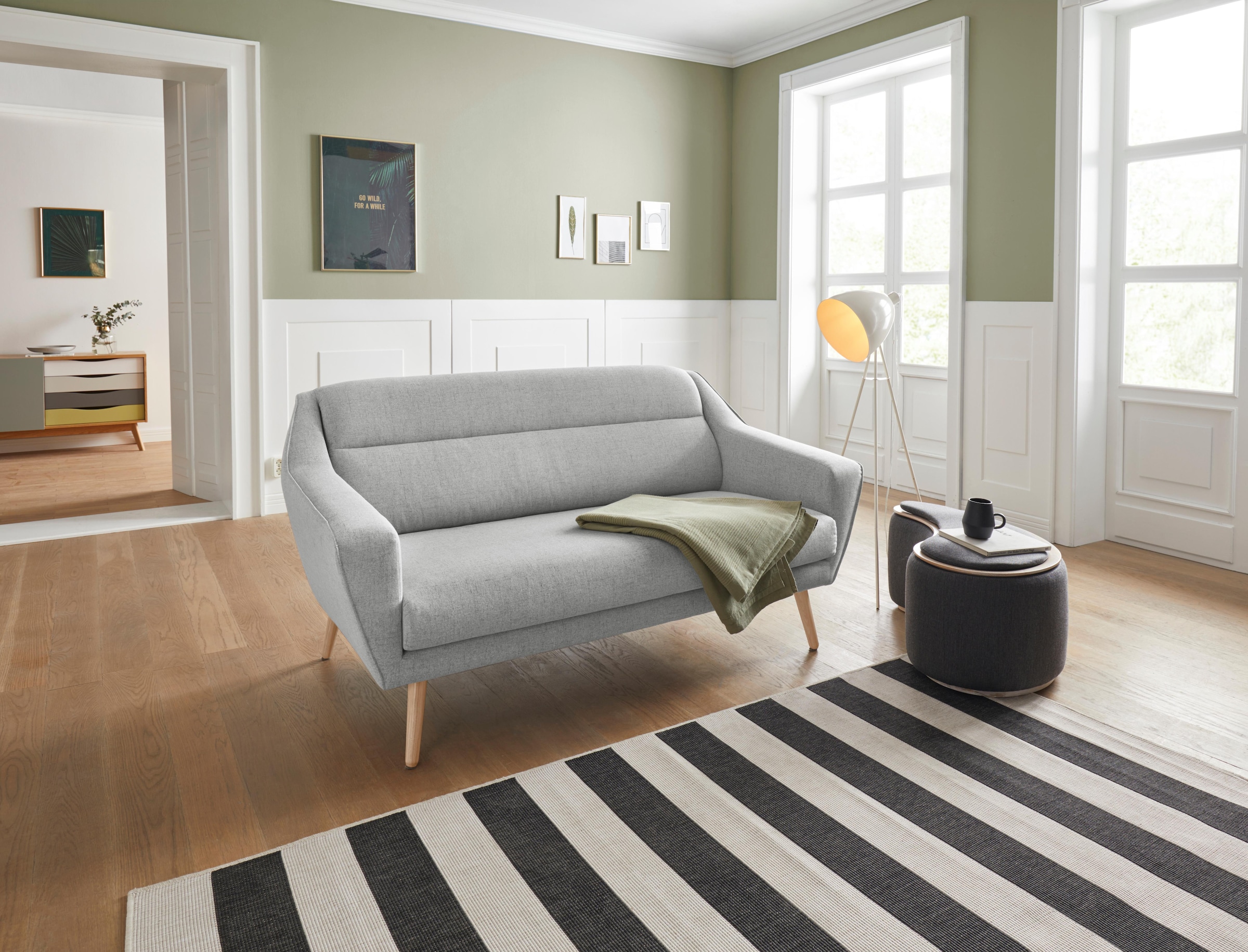 OTTO home 2-Sitzer "Bille" mit Naht im Rückenkissen und Eiche-Beinen, Desig günstig online kaufen