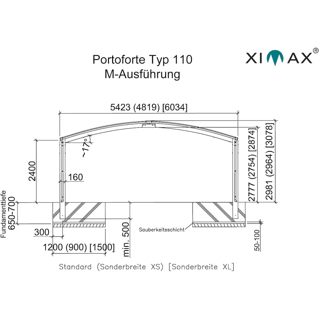 Ximax Doppelcarport »Portoforte Typ 110 M-Edelstahl-Look«, Aluminium, 526 cm, edelstahlfarben