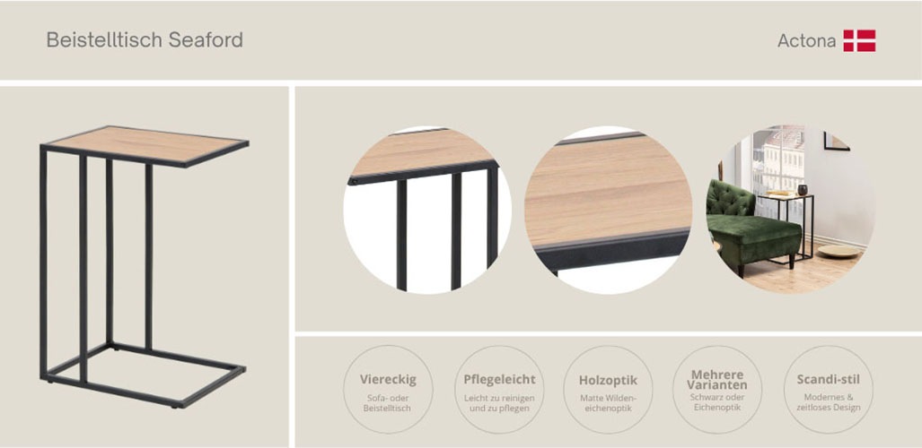 ACTONA GROUP Beistelltisch "Seaford, Rechteckig, Scandi Design, matte Wilde günstig online kaufen