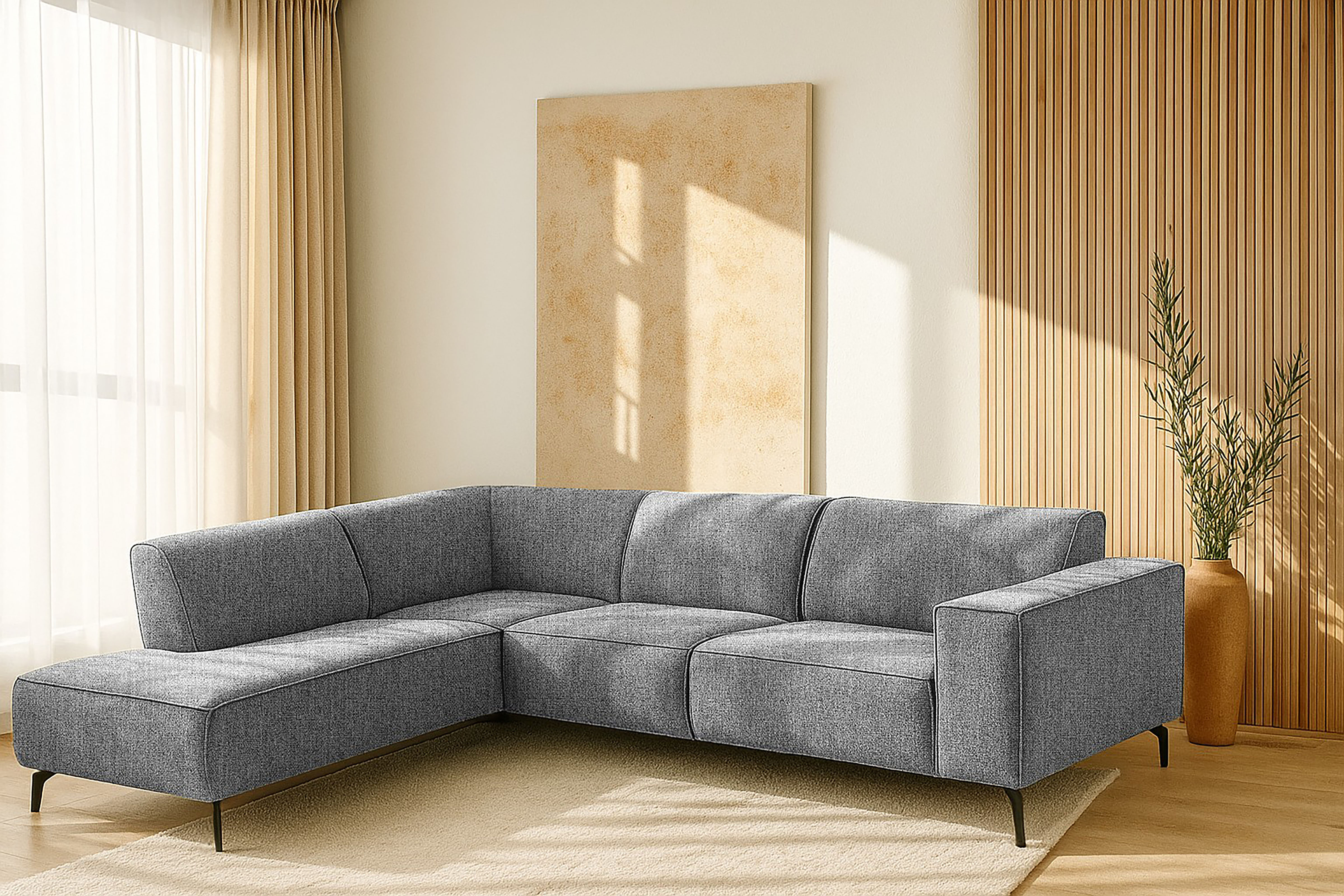 Home affaire Ecksofa "LORCAN mit Metallfüßen, Breite 275 cm, weiches Sitzgefühl" Metallfüße, Lederoptik, Struktur, Bouclé