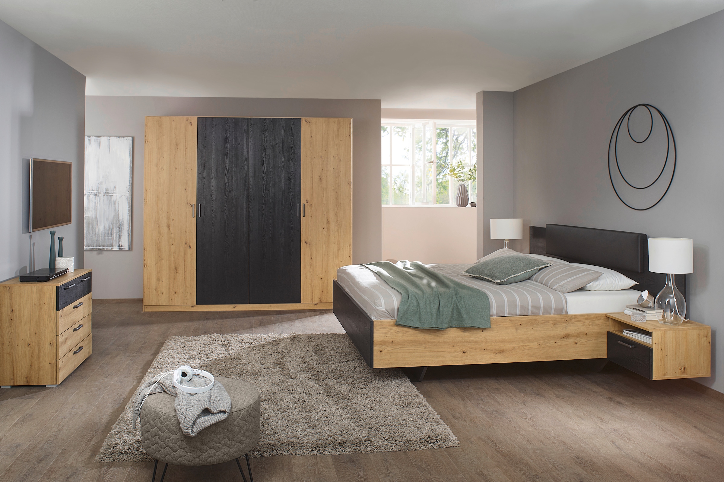 Schlafzimmer-Set »Miro«, Drehtürenschrank in 2 Breiten, Bett in 2 Größen und 2...