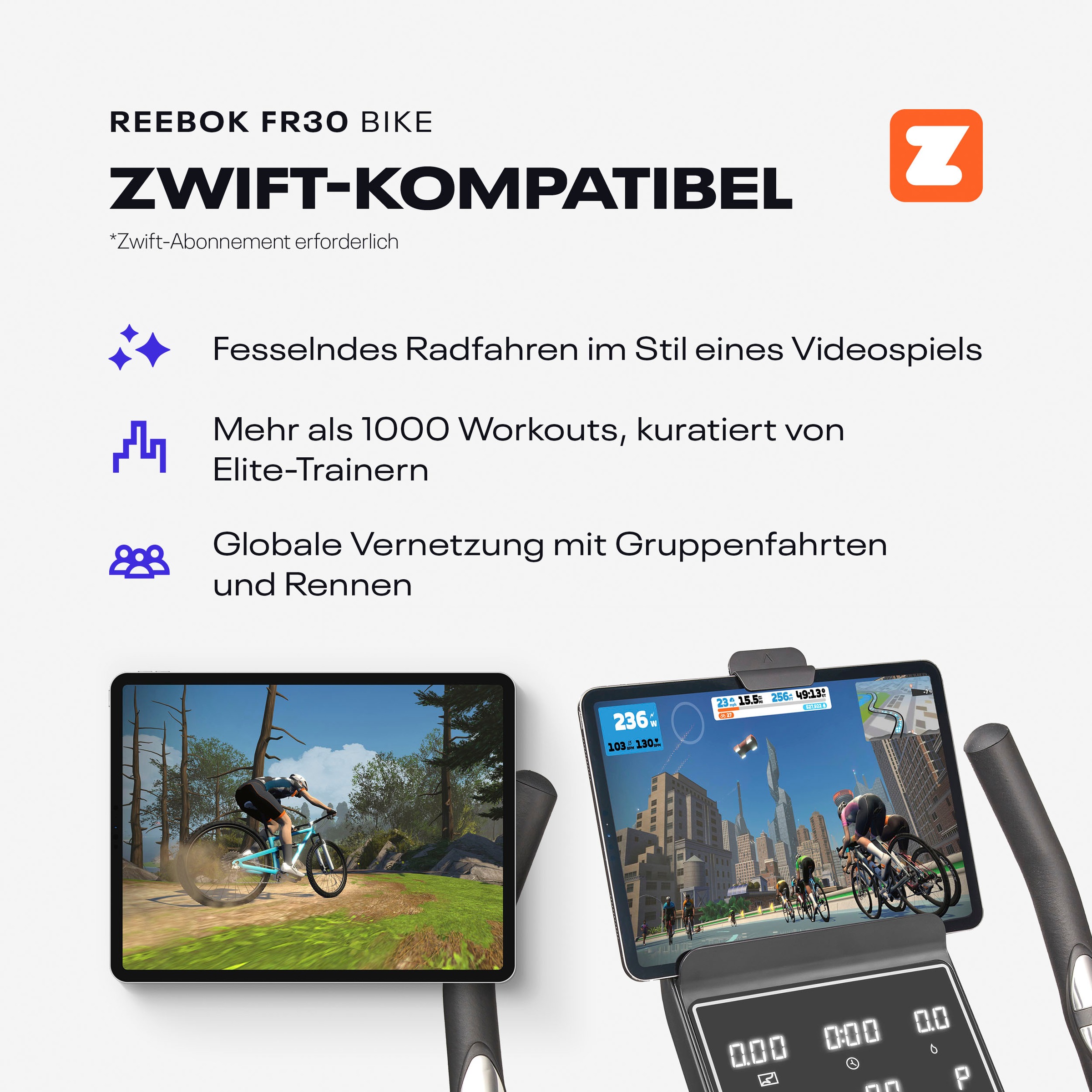 Reebok Ergometer »FR30«, (mit Tablet-Halterung), Schwungmasse ca. 9 kg, 32 Widerstandsstufen
