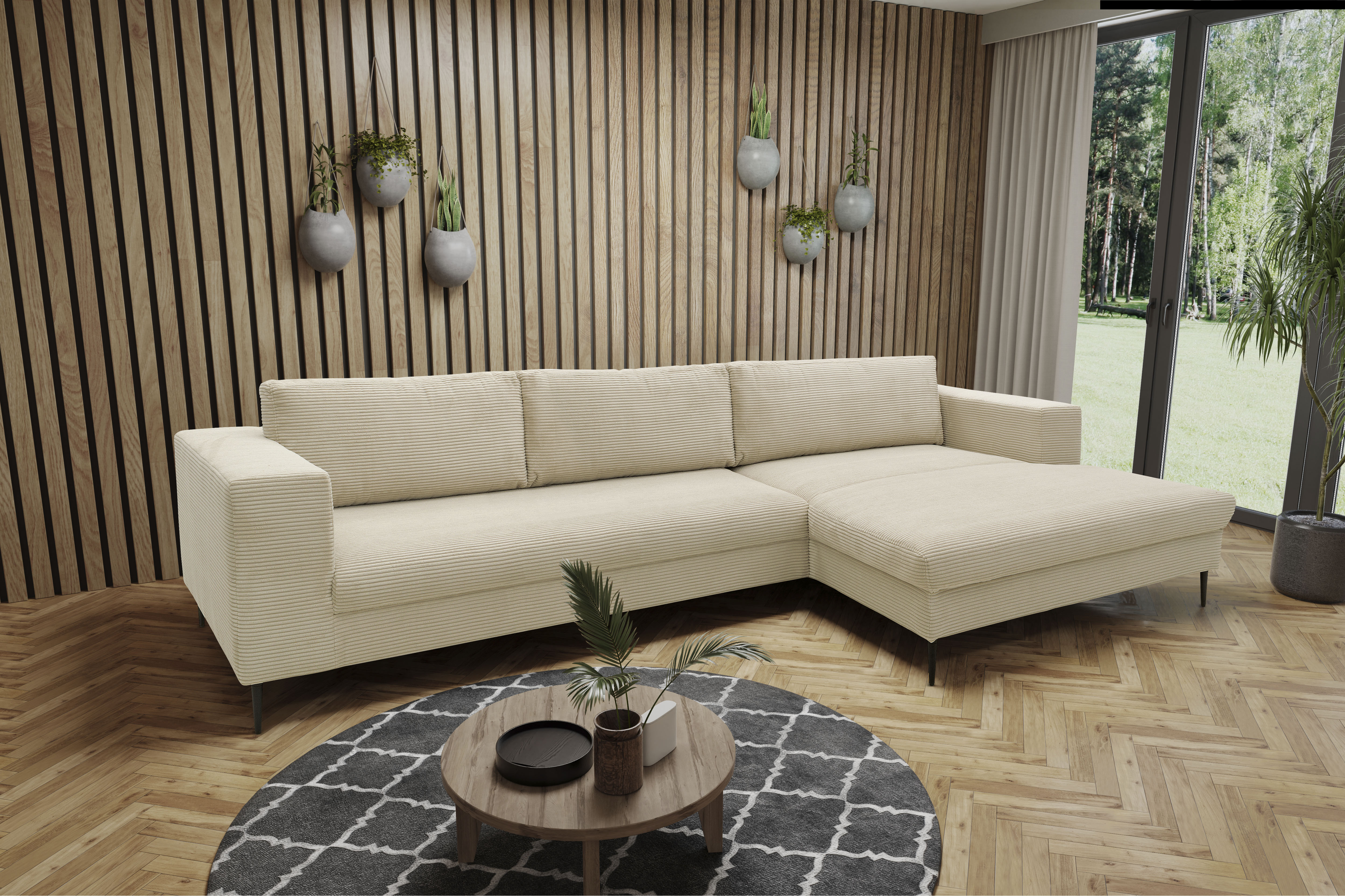 DOMO collection Ecksofa "Modica, zeitlos & elegant, Breite 329cm, hoher Fuß, bequem, L-Form" Auch in Cord, Fußhöhe passend für gängige Saugroboter