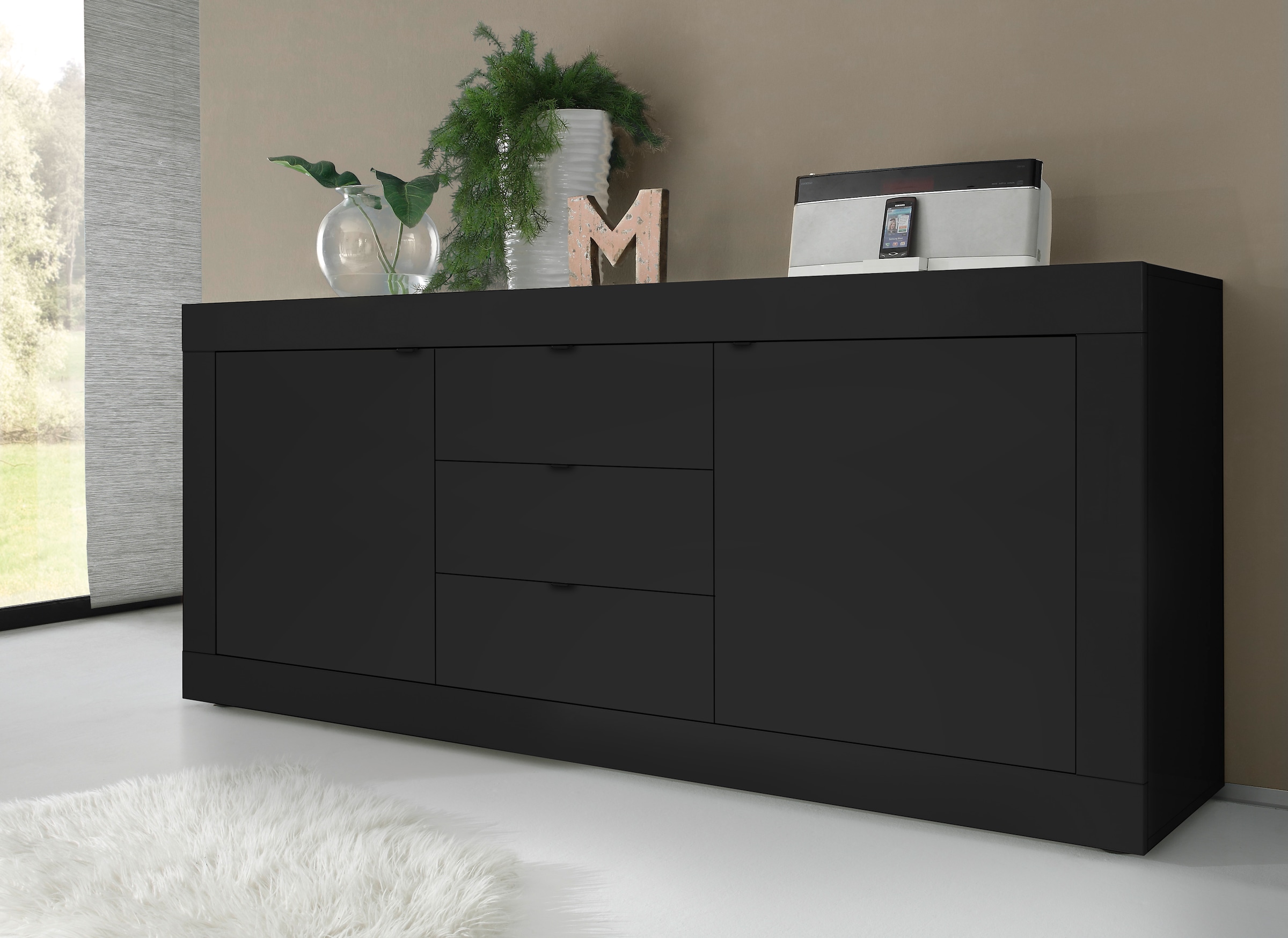 Home affaire Sideboard "Basic Breite 210 cm, Kommode 2 Türen, 3 Schubkästen, Anrichte," Metallgriff, moderne Rahmenoptik, viel Stauraum, Farbauswahl