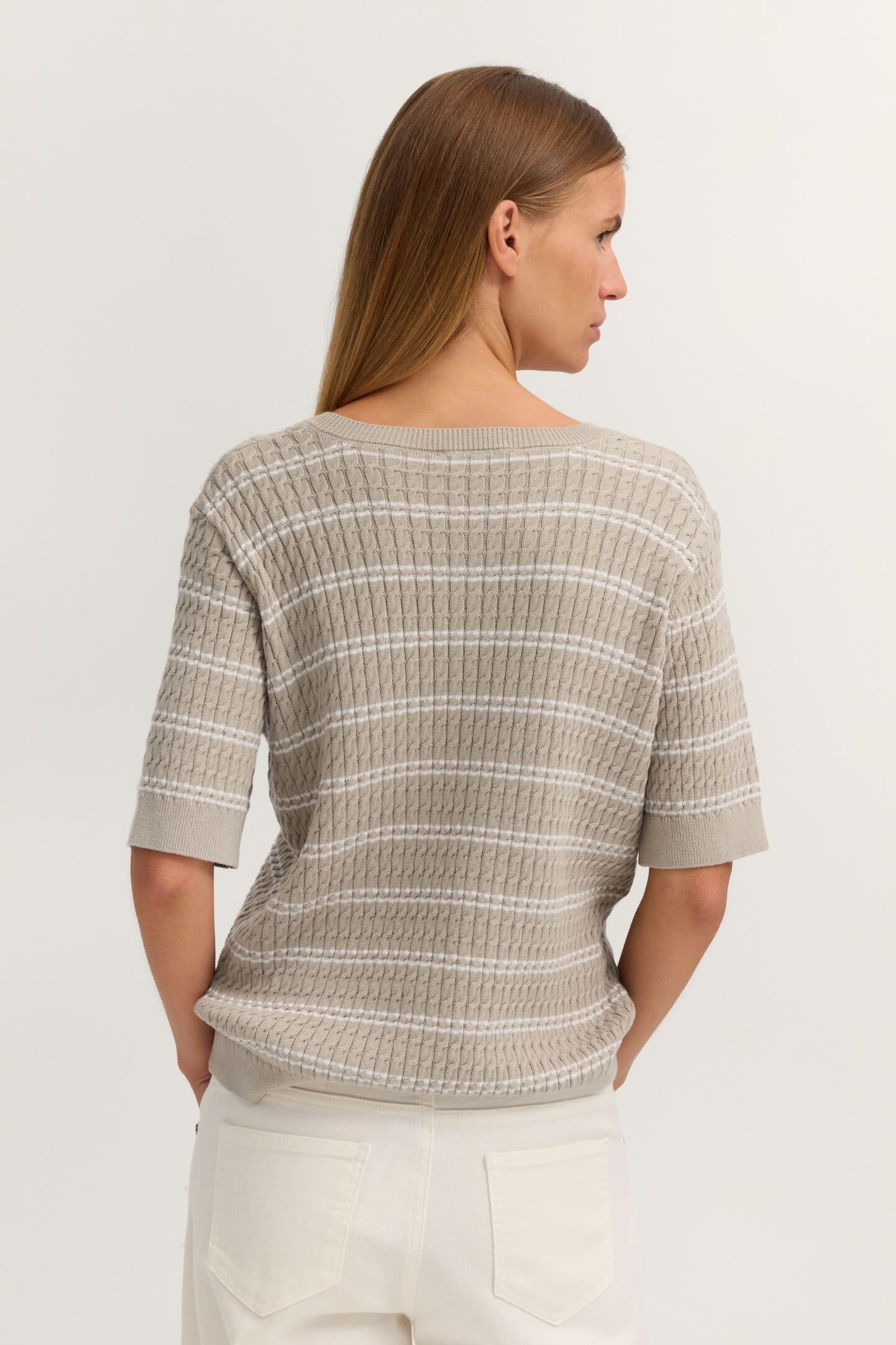 bugatti Rundhalspullover "Gestreift" mit kurzem Arm und Knopfleiste günstig online kaufen