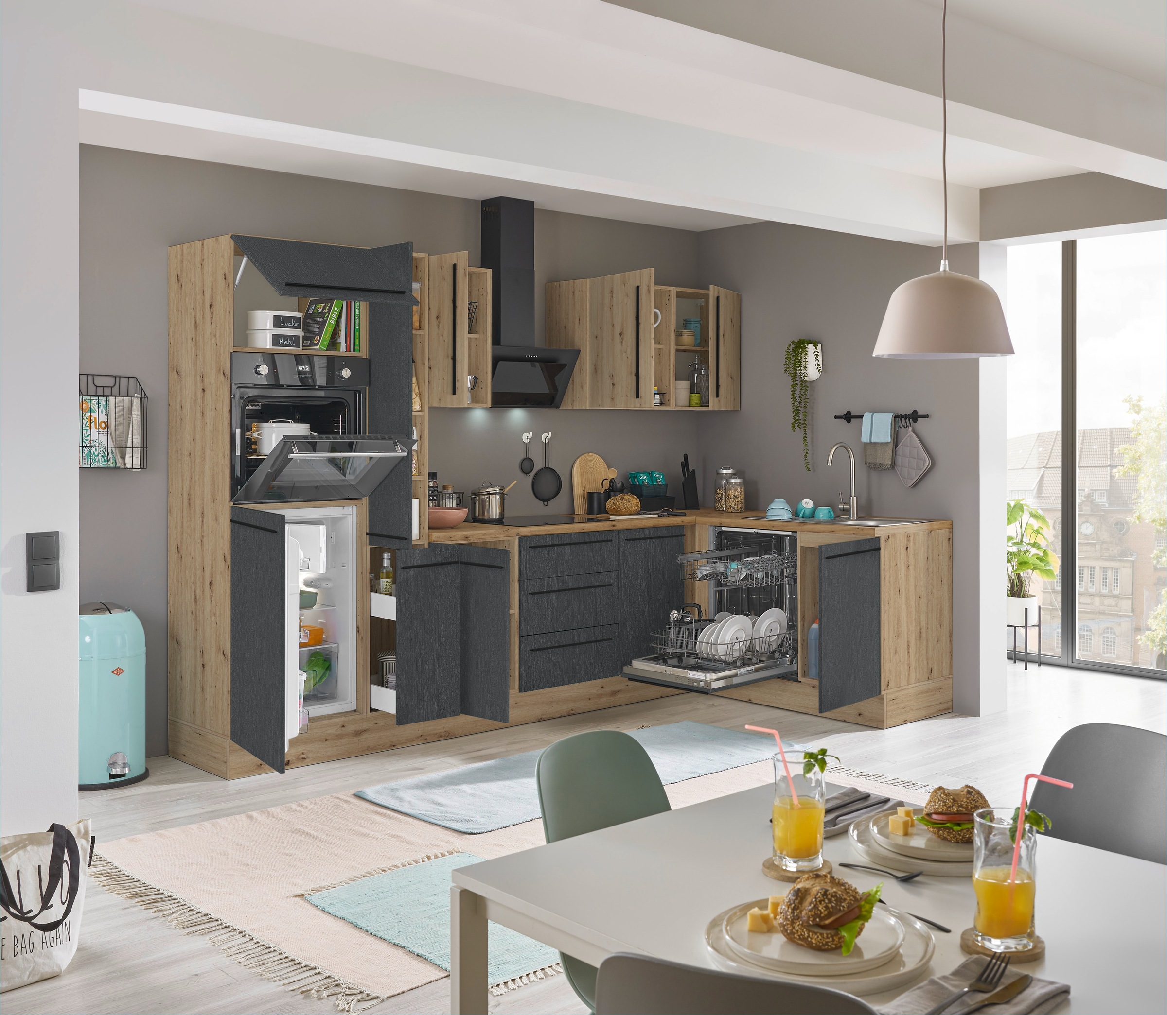 KOCHSTATION Winkelküche »Florida, Stellbreite 310x175 cm«, wahlweise mit E-Geräten, mit Softclose für Türen und Schubkästen