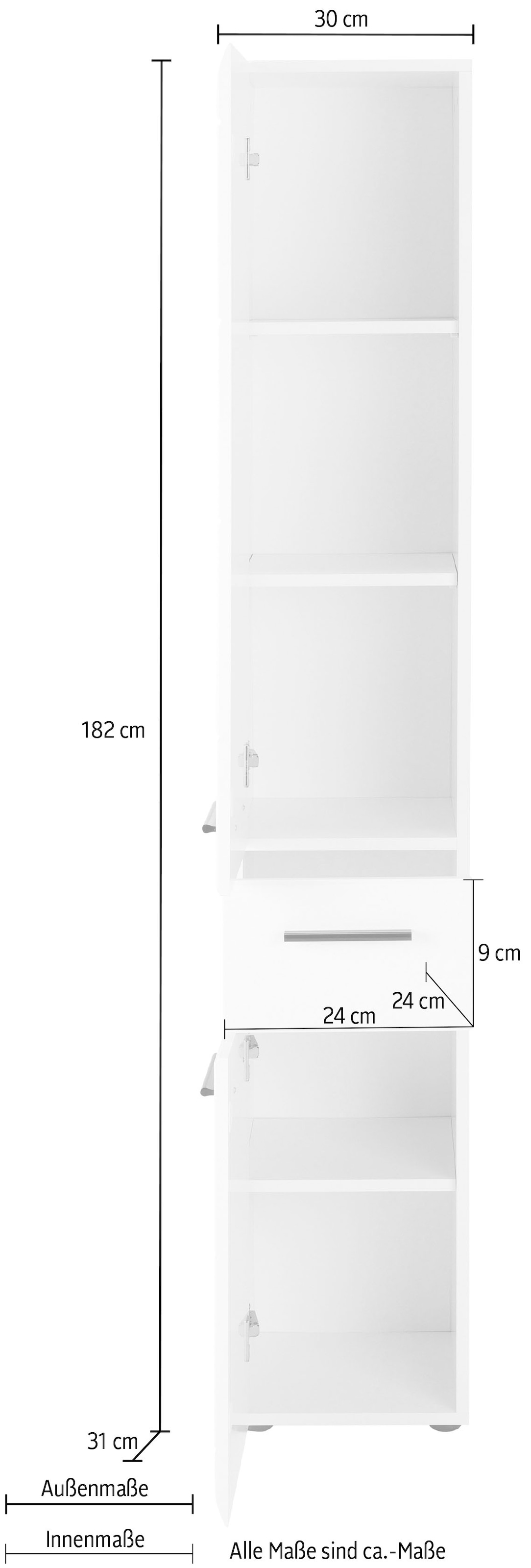 welltime Hochschrank »Sovana« Badschrank mit einer Schublade und 5 Fächern - (B/T/H) 30/31/182 cm