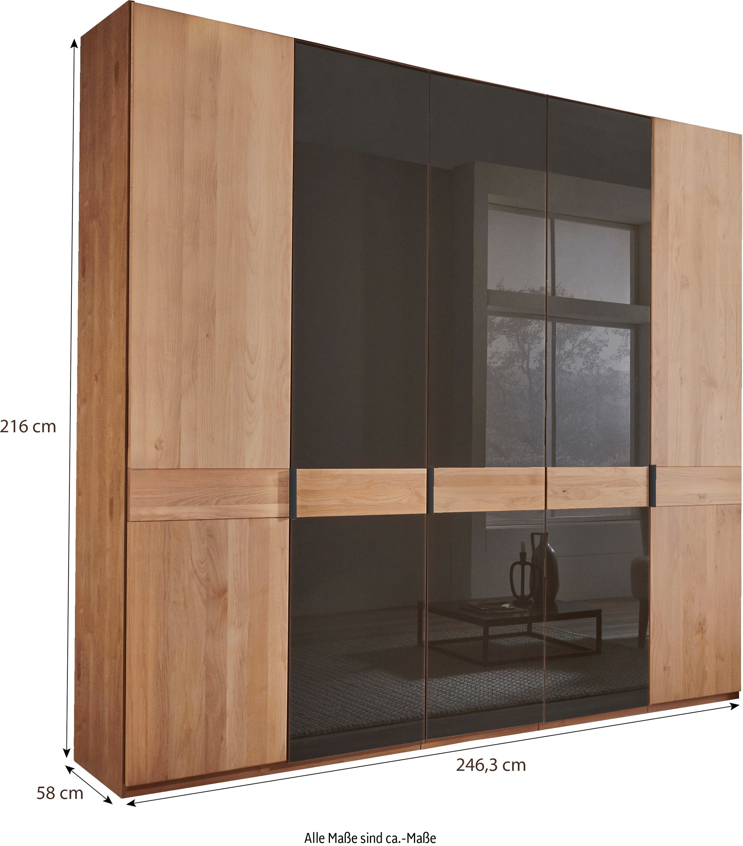 WIEMANN Drehtürenschrank »Cardiff, Massivholztüren in Kombination mit Glas- oder Spiegeltüren«, (4 Breiten, 2 Höhen 216/236cm auswählbar), hochwertiges Design in langlebiger Qualität, viel Stauraum