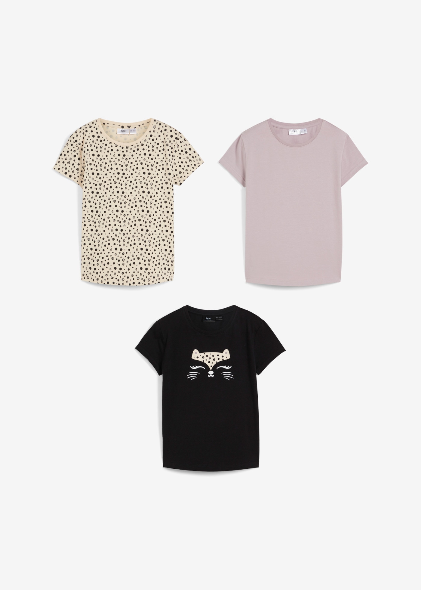 bonprix T-Shirt Packung, 3er,  aus Baumwolle, mit Elasthan-Anteil, Kurzarm-Design, Regular Fit