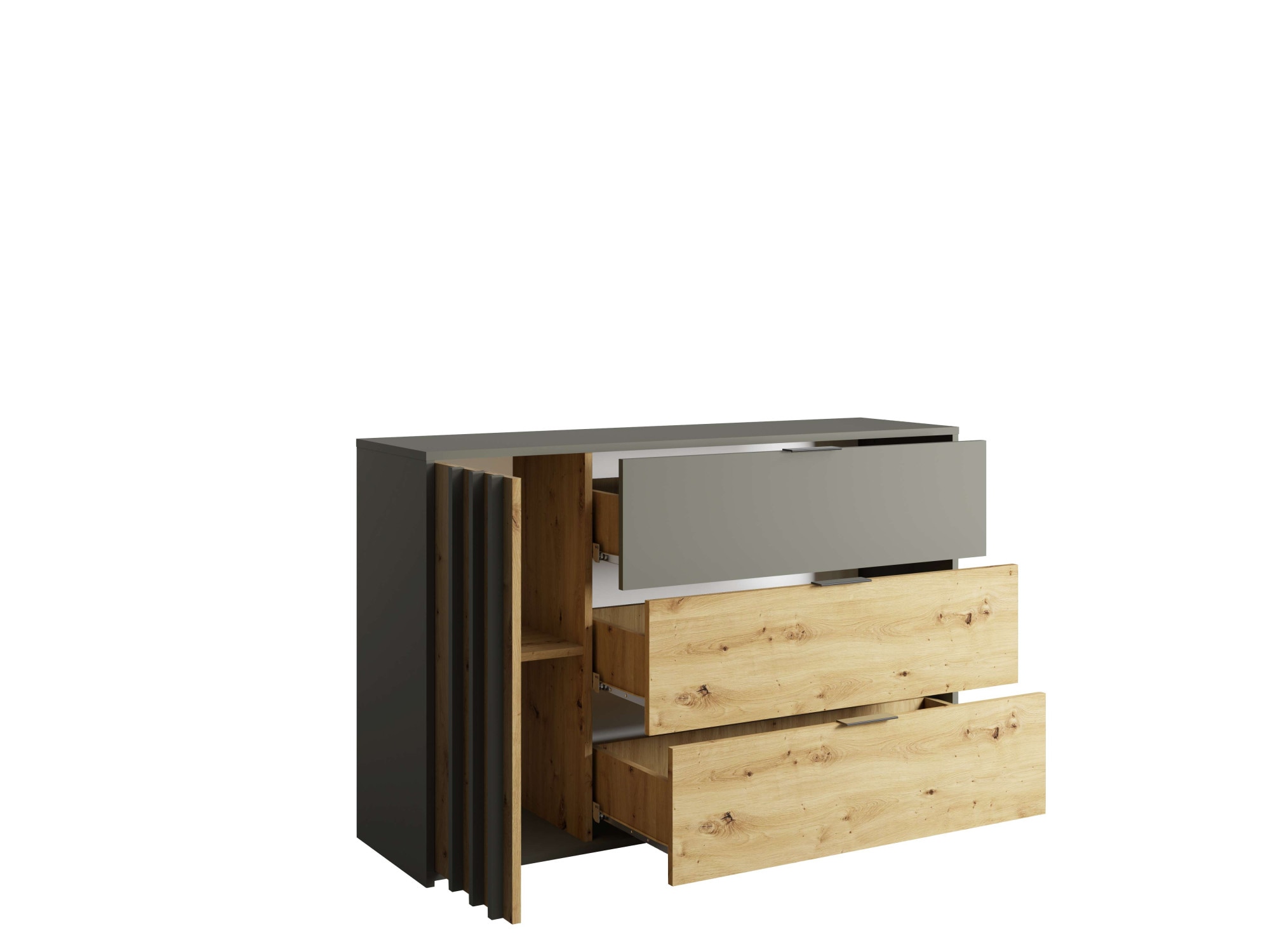 INOSIGN Kommode »Kommode Loreto mit 3 Schubladen und eine Tür, B/T/H 125/36/80 cm«, Kommode mit Schubladen und Drehtür sowie MDF-Lamellen