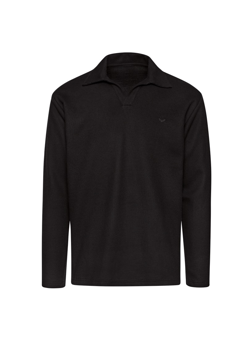 Trigema Poloshirt »TRIGEMA Langarm Poloshirt ohne Knopfleiste in Waffeloptik«, (1 tlg.)
