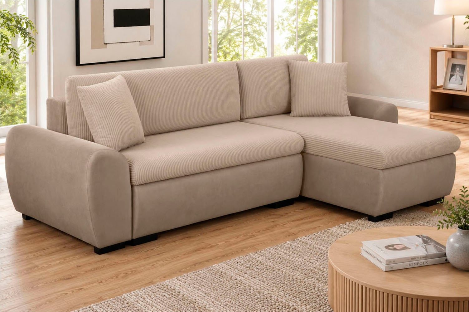OTTO home Ecksofa "KIVELLA Cord-Struktur, L-Form, 240 cm" Schlaffunktion(146/240), Bettkasten, Cord-Struktur-Mix
