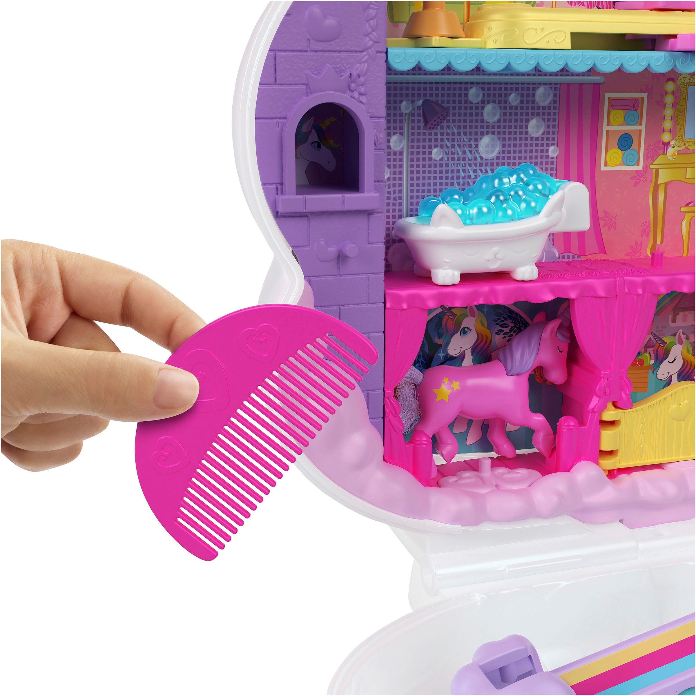 Polly Pocket Spielwelt »Regenbogen-Einhorn-Salon«, (25 tlg.), inklusive 2 Puppen