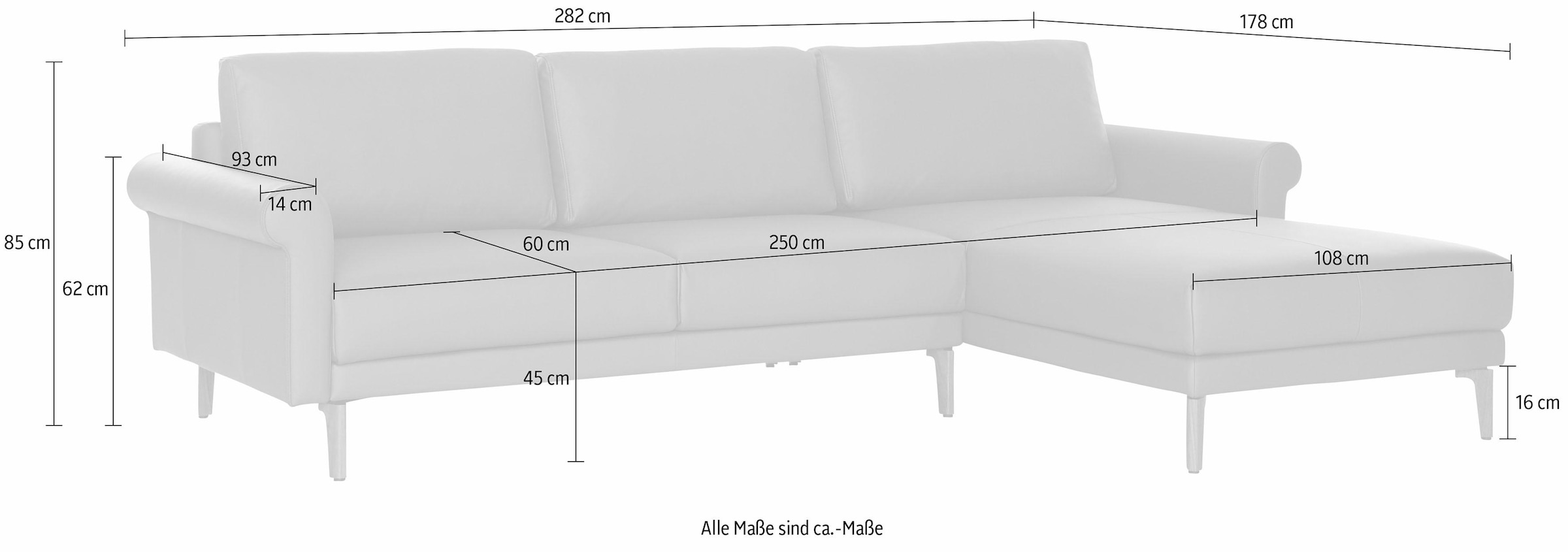 Armlehne cm, Schnecke sofa BAUR Breite Nussbaum | Fuß Landhaus, »hs.450«, Ecksofa 282 kaufen modern hülsta