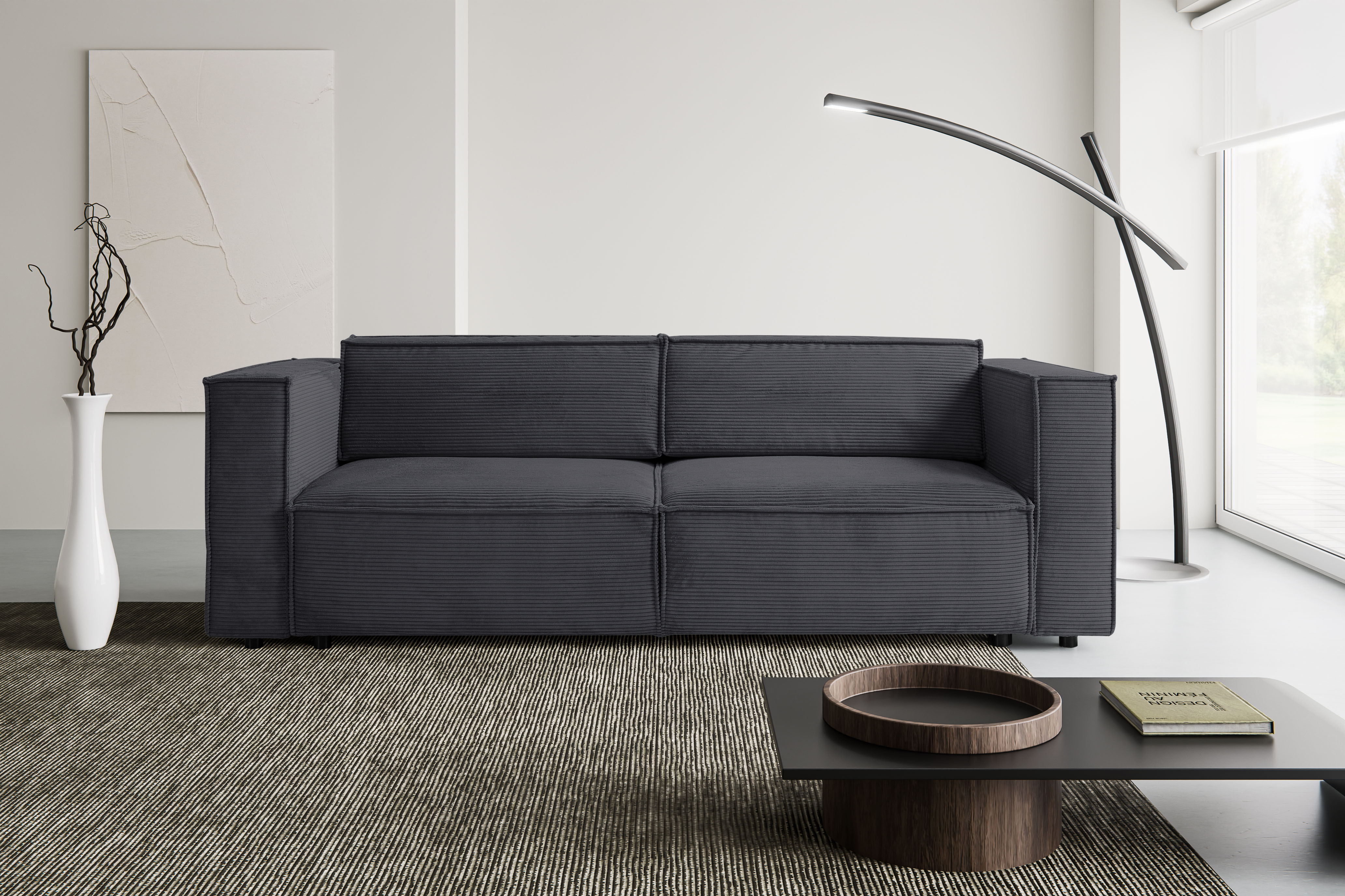 WERK2 Schlafsofa "Kansas Breite 252 cm, modern & bequem, viel Platz, kubisches Design" Cord, Bettkasten
