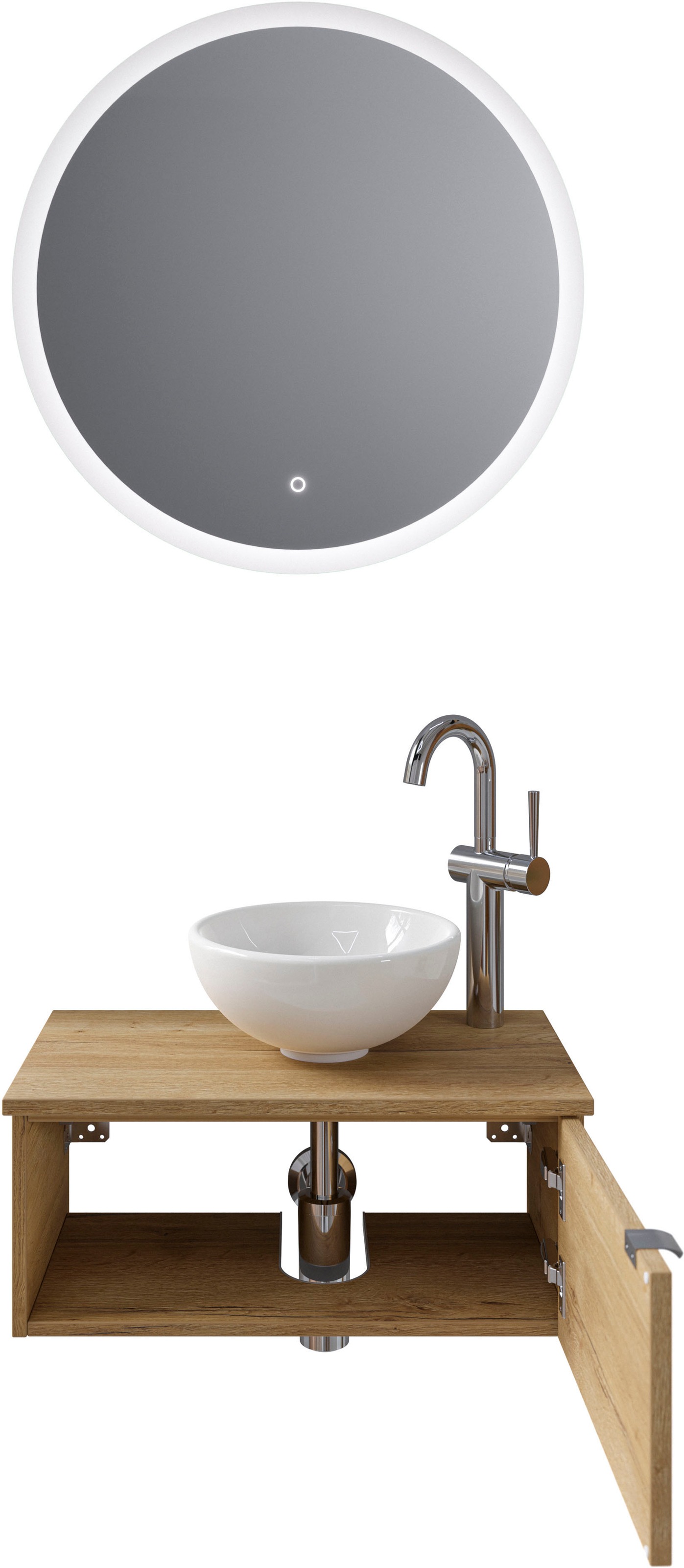 Saphir Badmöbel-Set »Serie 6915«, (4 St.), Gäste-Bad, 70 cm breit, mit LED-Spiegel, offenem Fach und 1 Tür