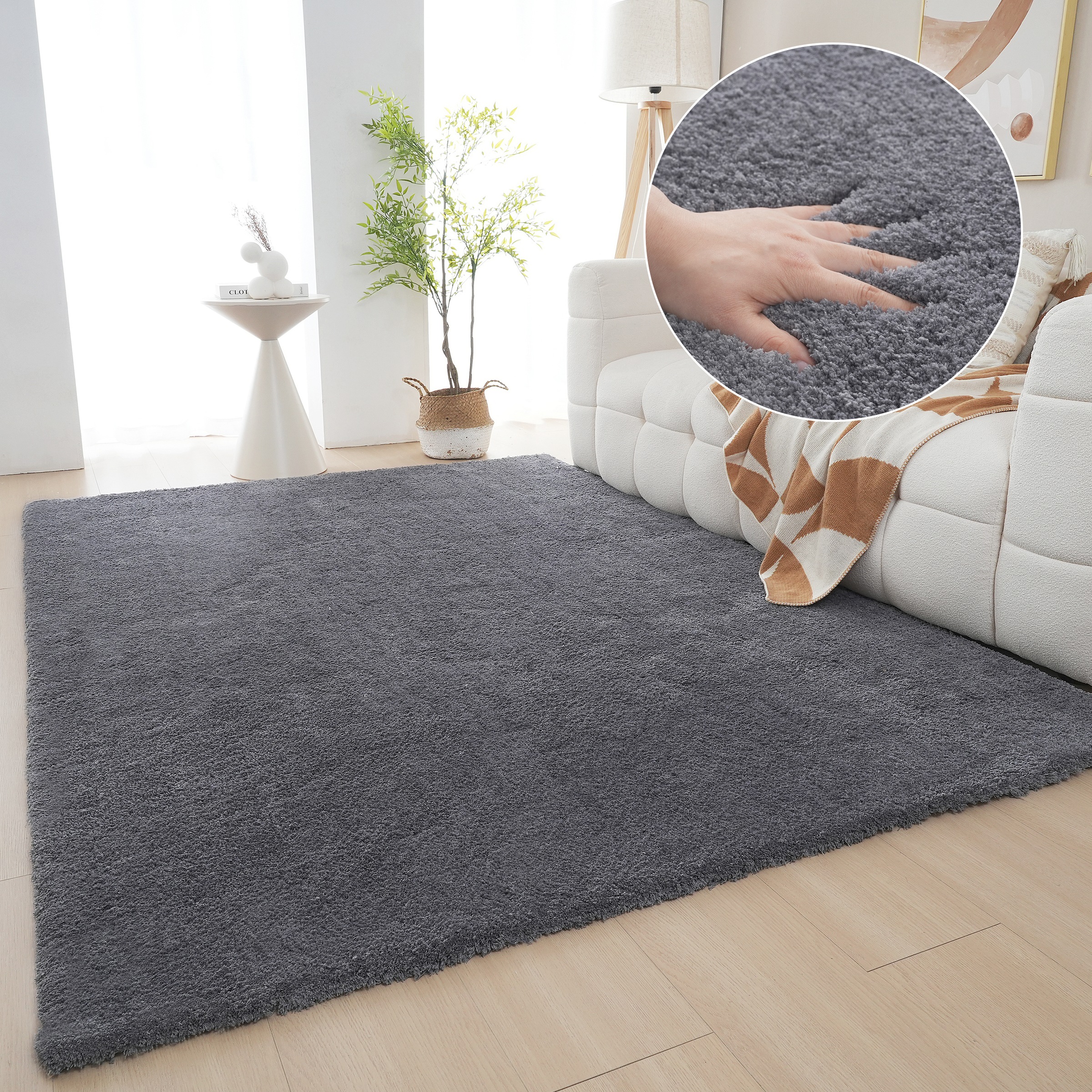 Hochflor-Teppich OTTO HOME "Microfaser Teppich Magong, besonders weich, sehr feiner Flor" Gr. 1, grau (dunkelgrau), B:60cm H:25mm L:90cm, Kunstfaser, Teppiche, uni, Wohnzimmer, Schlafzimmer, Kinderzimmer, auch rund und als Läufer