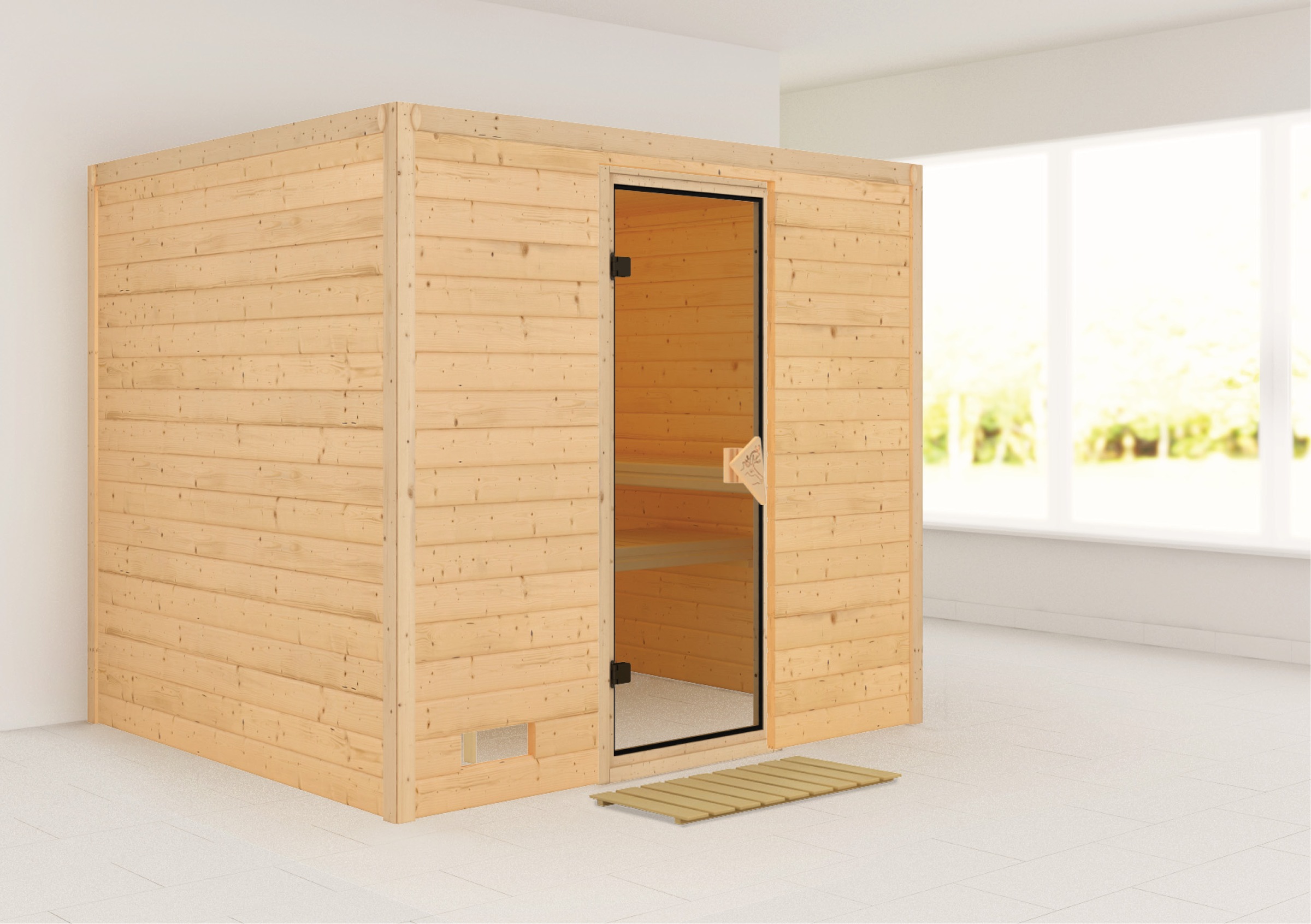 KARIBU Sauna "Soraja", ohne Ofen, (ohne Ofen), beige, Saunen, ohne Ofen