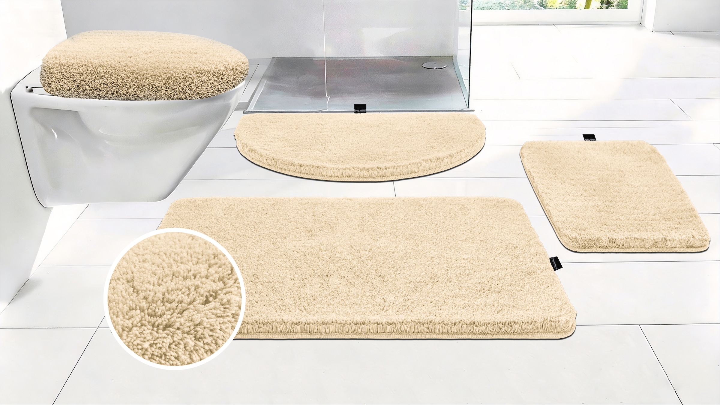Bruno Banani Badematte »Lana Premium, Badvorleger, Badezimmer Teppich« Höhe 30 mm rutschhemmend beschichtet fußbodenheizungsgeeignet | schnell trocknend | strapazierfähig Badteppich, Badematten, unifarben, rechteckig, 3-tlg. Set & halbrund