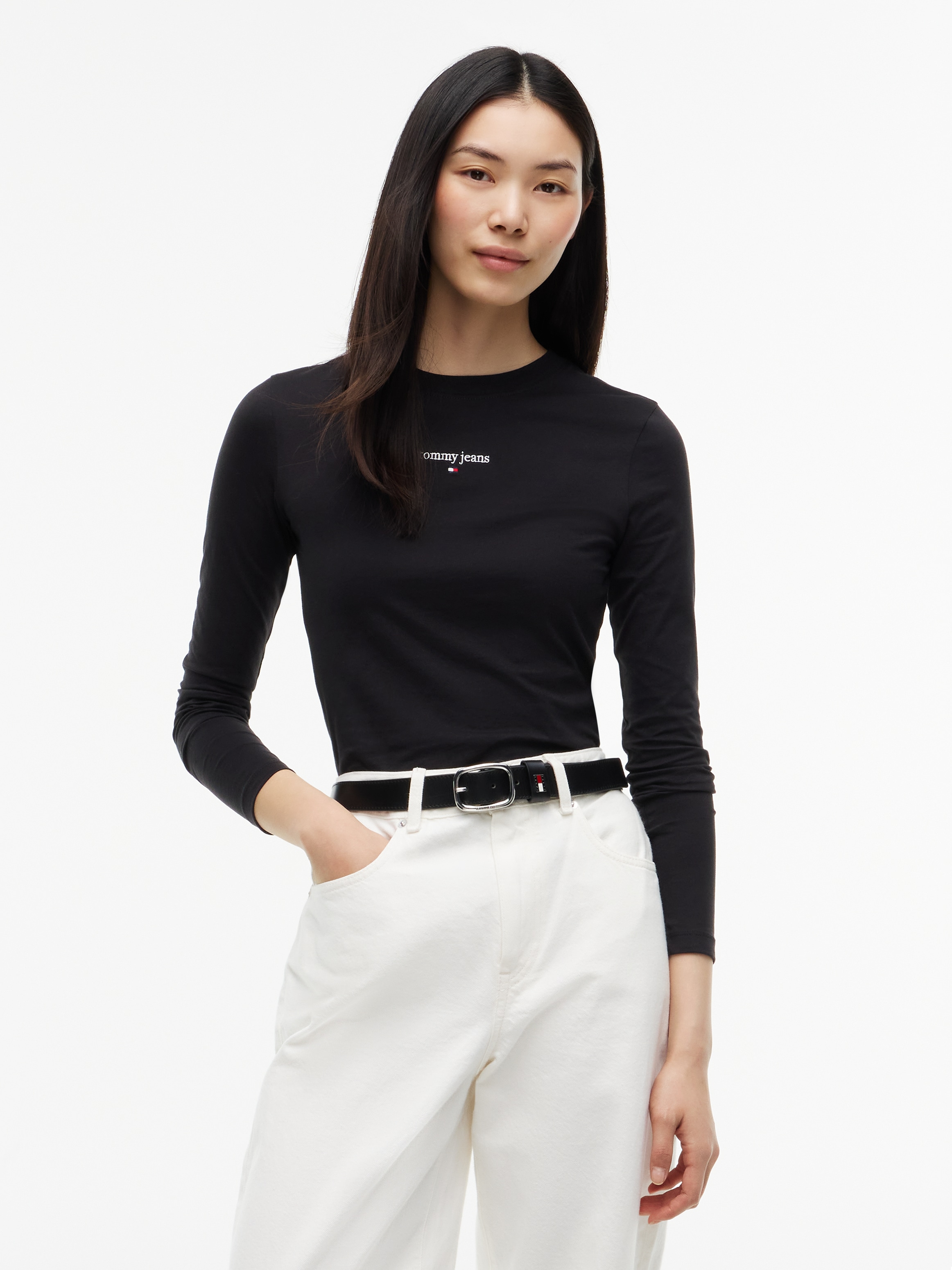 Tommy Jeans "TJW SLIM CLASSIC LOGO LS TEE" Baumwollmischung, slim fit