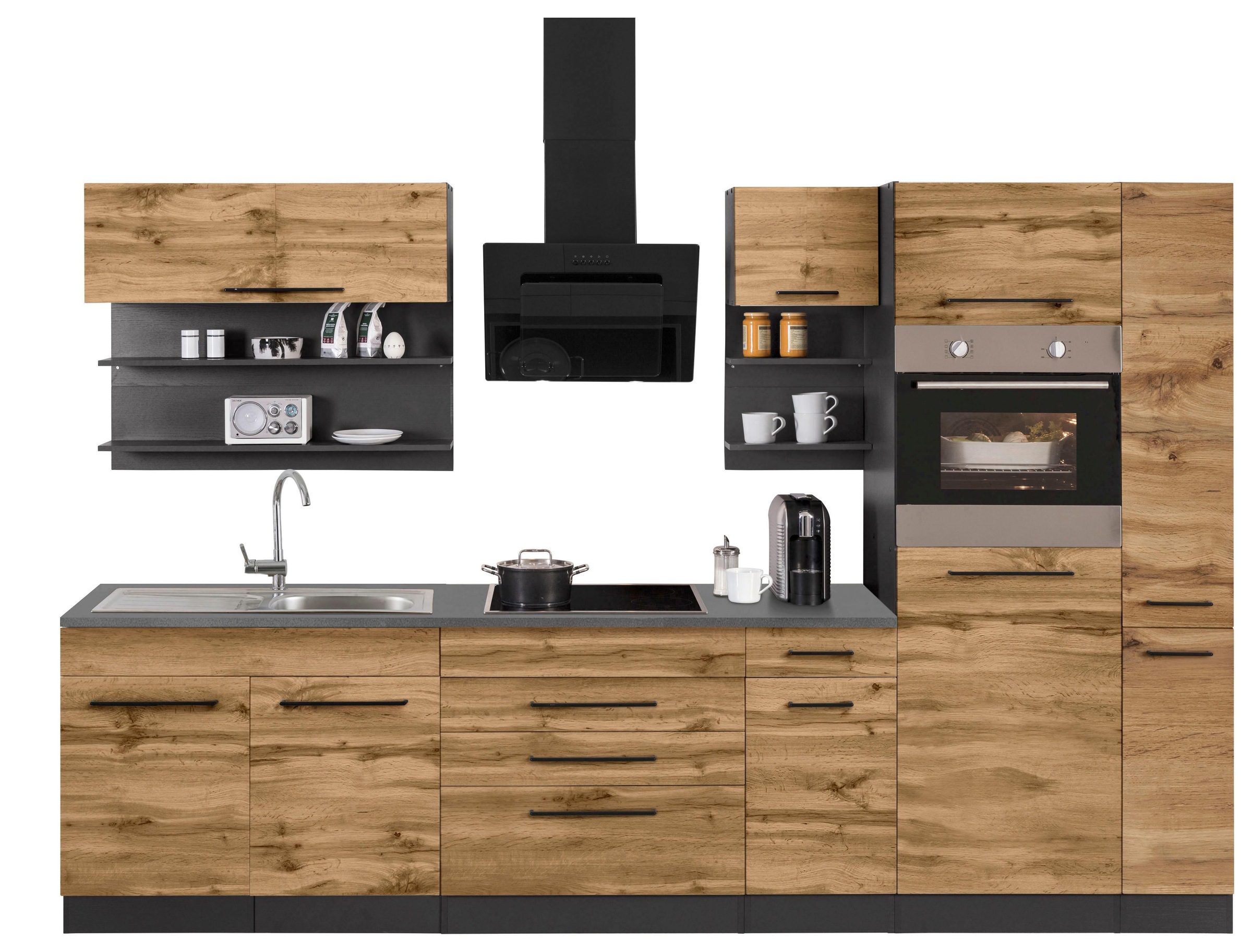 KOCHSTATION "KS-Tulsa" ohne E-Geräte, Breite 320 cm, schwarze Metallgriffe, günstig online kaufen