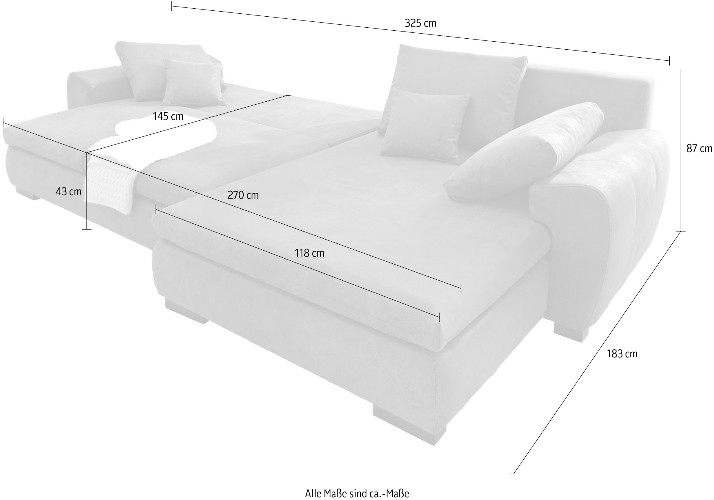 Ecksofa Cara Mia wahlweise mit Bettfunktion und Bettkasten, Massivholzfüße