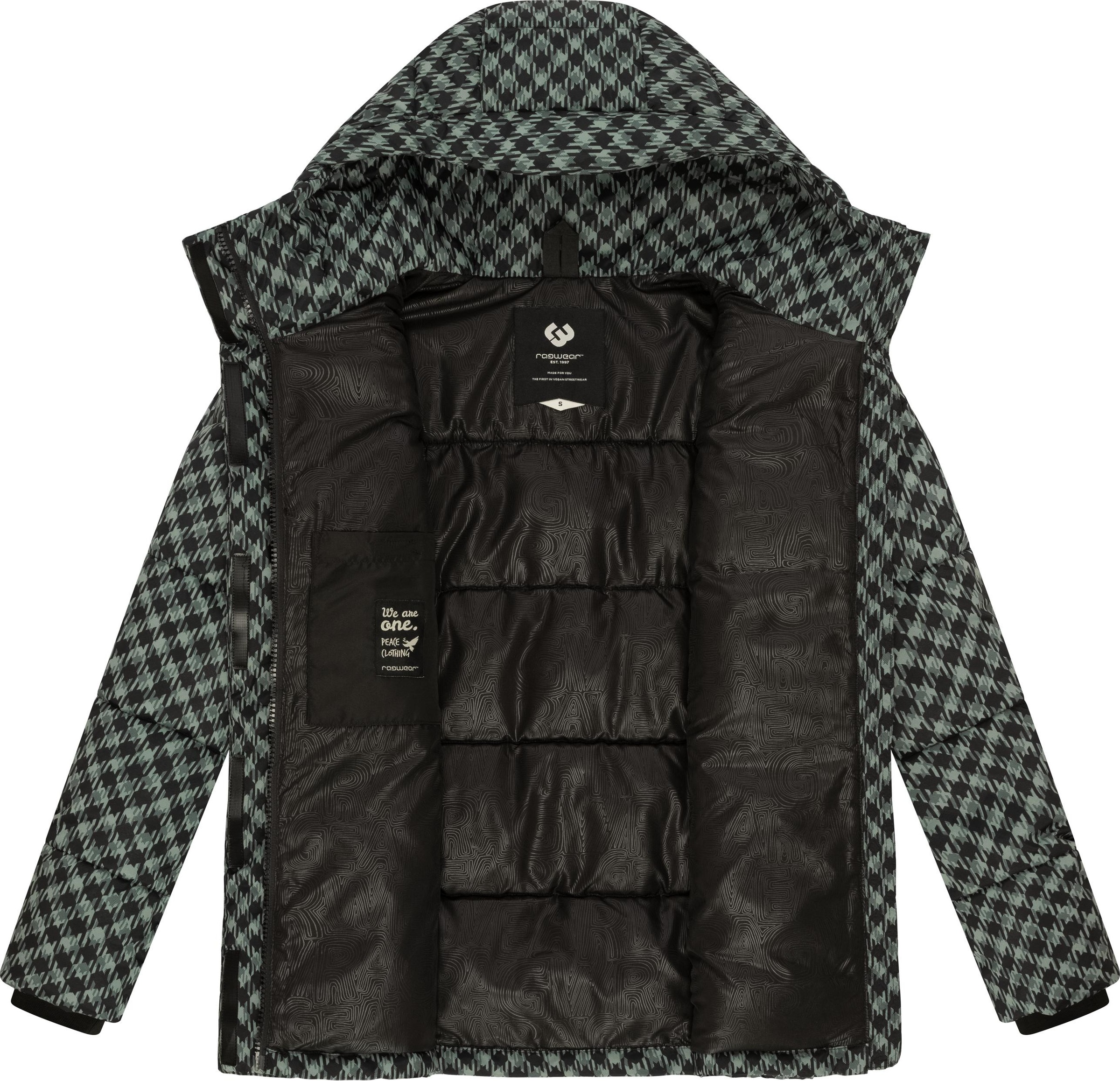 Ragwear Steppjacke »Wikesh Print«, mit Kapuze, Wasserdichte Damen Winterjacke mit Hahnentritt-Muster