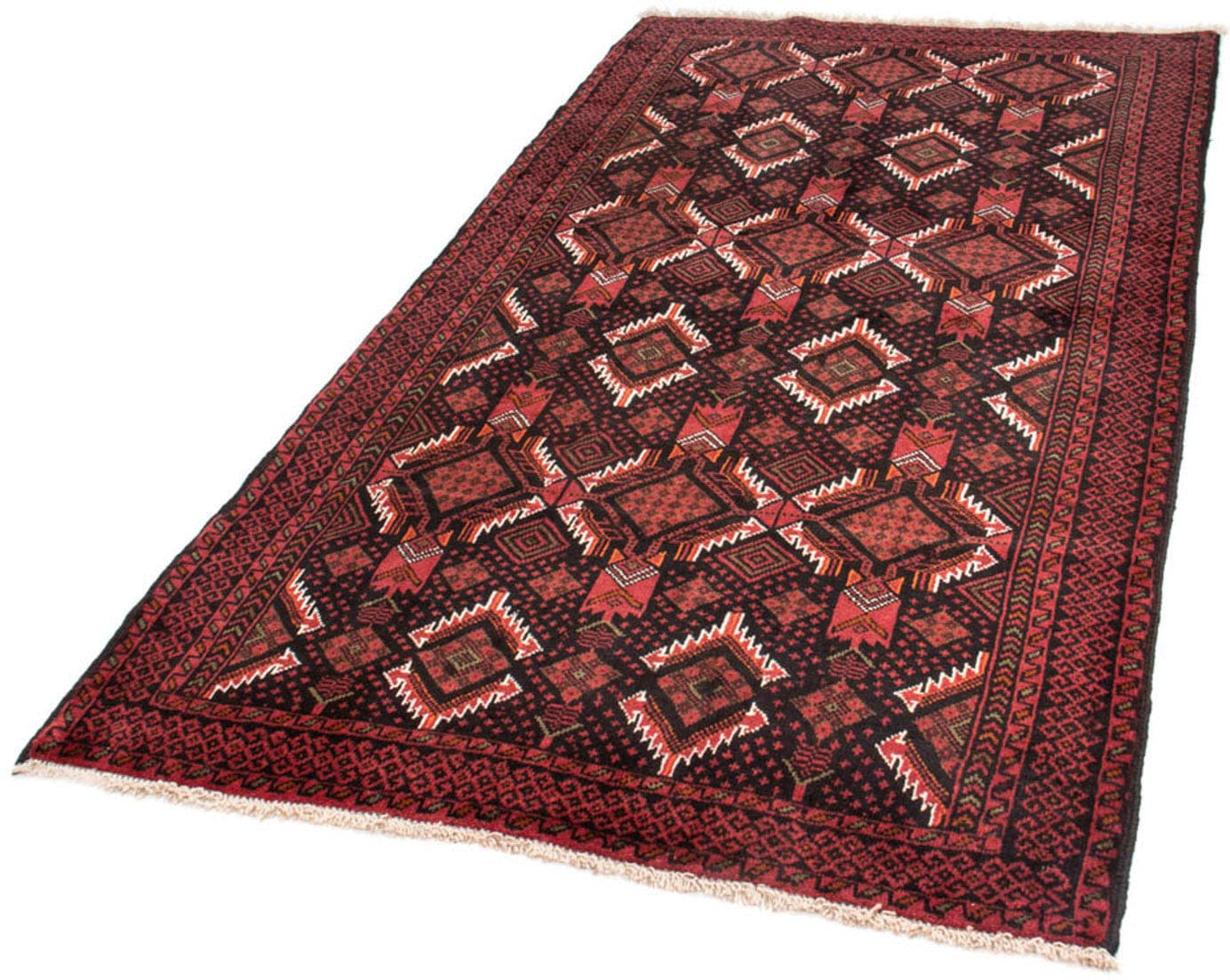 morgenland Hochflor-Läufer "Belutsch Durchgemustert Rosso scuro 206 x 113 cm", rechteckig, 8 mm Höhe, Handgeknüpft