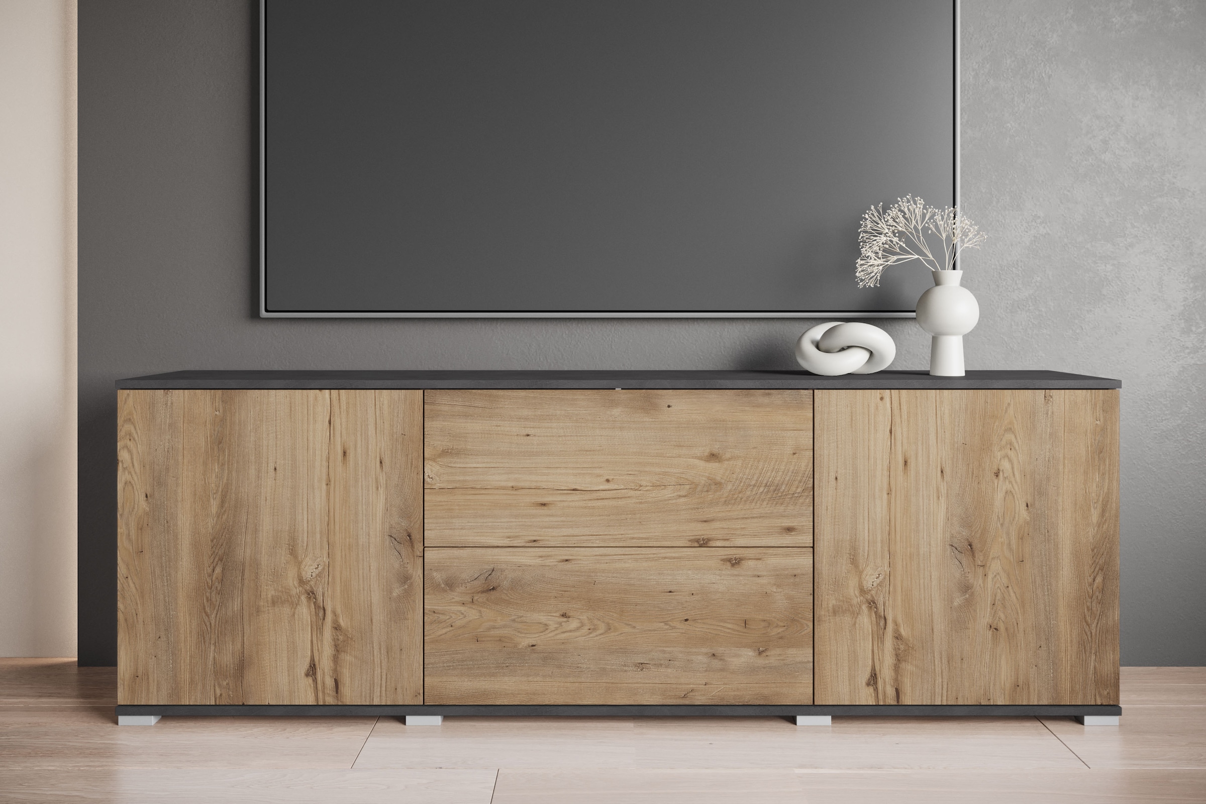 INOSIGN Lowboard "Kenia" 1 Stk. tlg. 2 Türen, 2 Schubladen, Breite 180 cm, günstig online kaufen