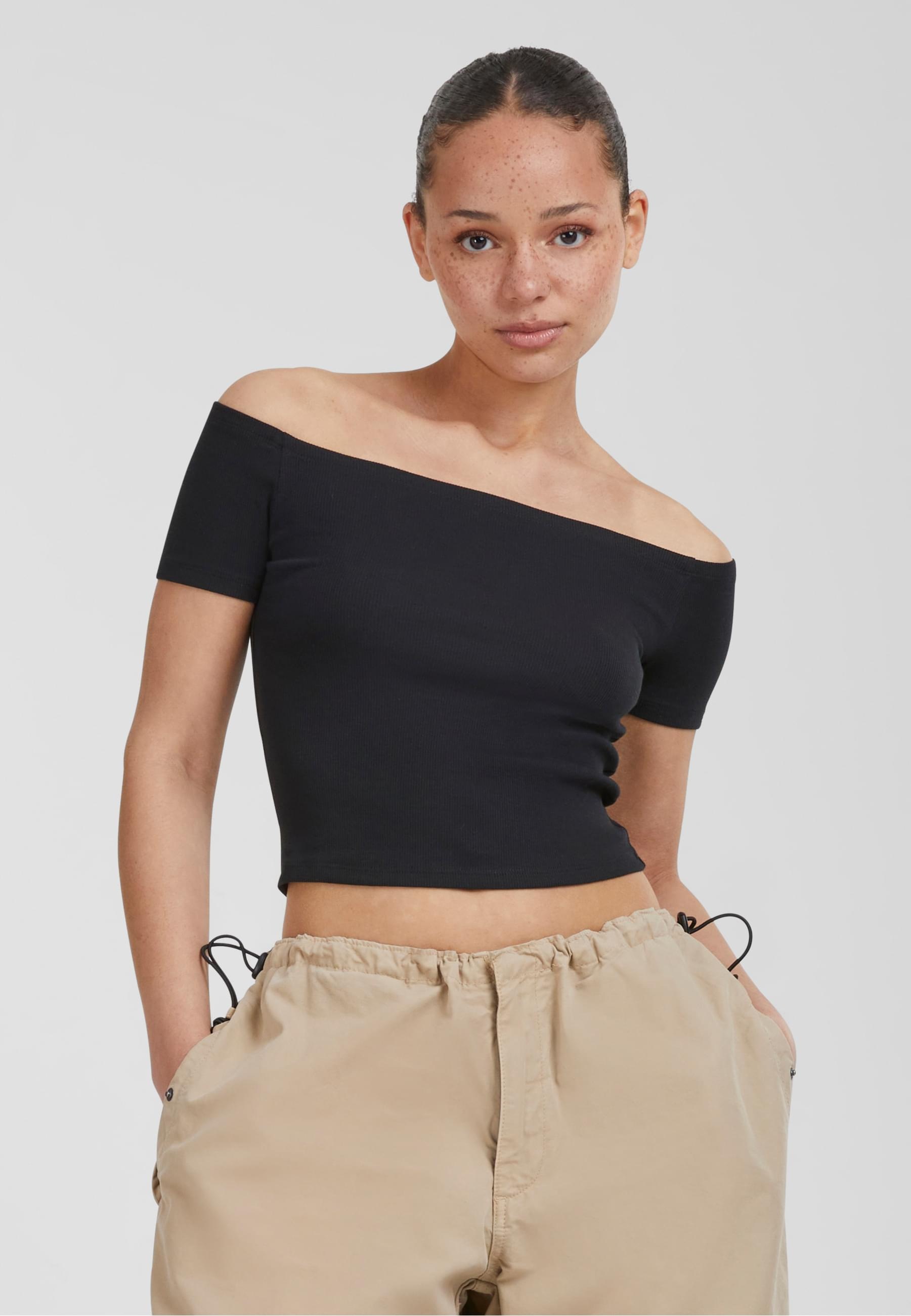 URBAN CLASSICS T-Shirt »Urban Classics Damen Ladies Organic Off Shoulder Rib Tee«, (1 tlg.)